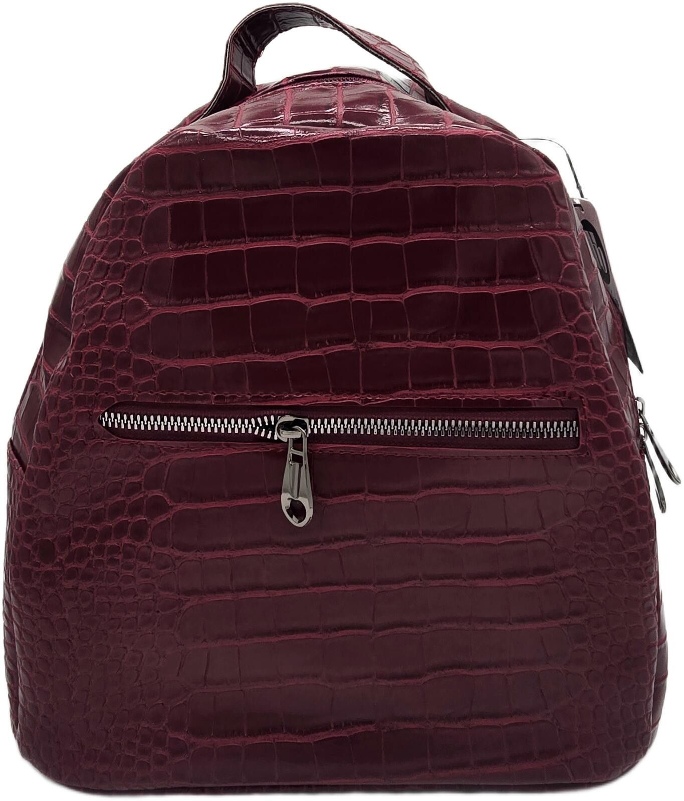 The Unbranded Brand Elegant Burgundy Faux Crocodile Leather Backpack Size ONE SIZE - 1 Thumbnail