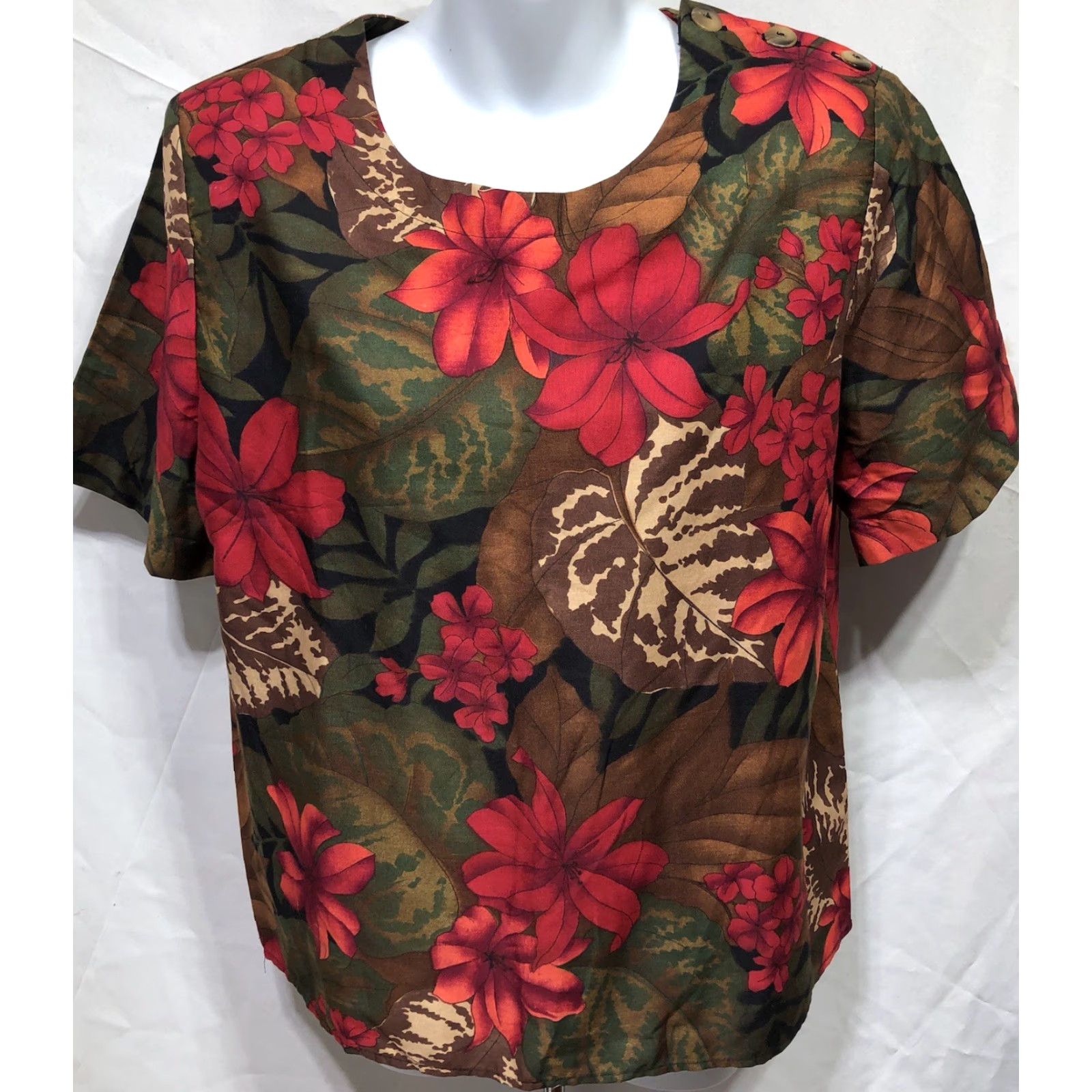 Vintage Cristin Stevens Rayon Blouse Short Sleeve Red Floral Hawaiian Luau Womens S Size S / US 4 / IT 40 - 6 Thumbnail