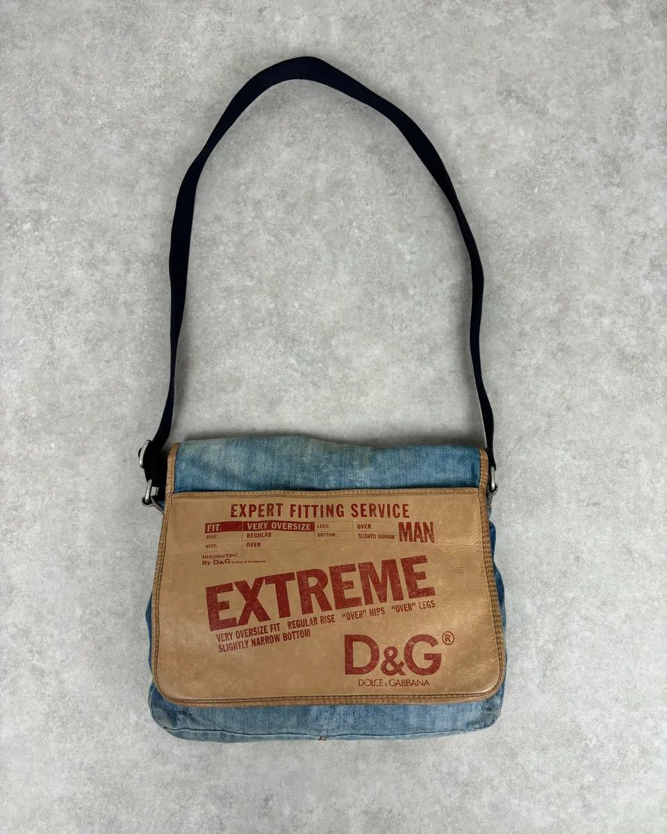 2000s Dolce & Gabbana Blue Denim Extreme Shoulder Bag