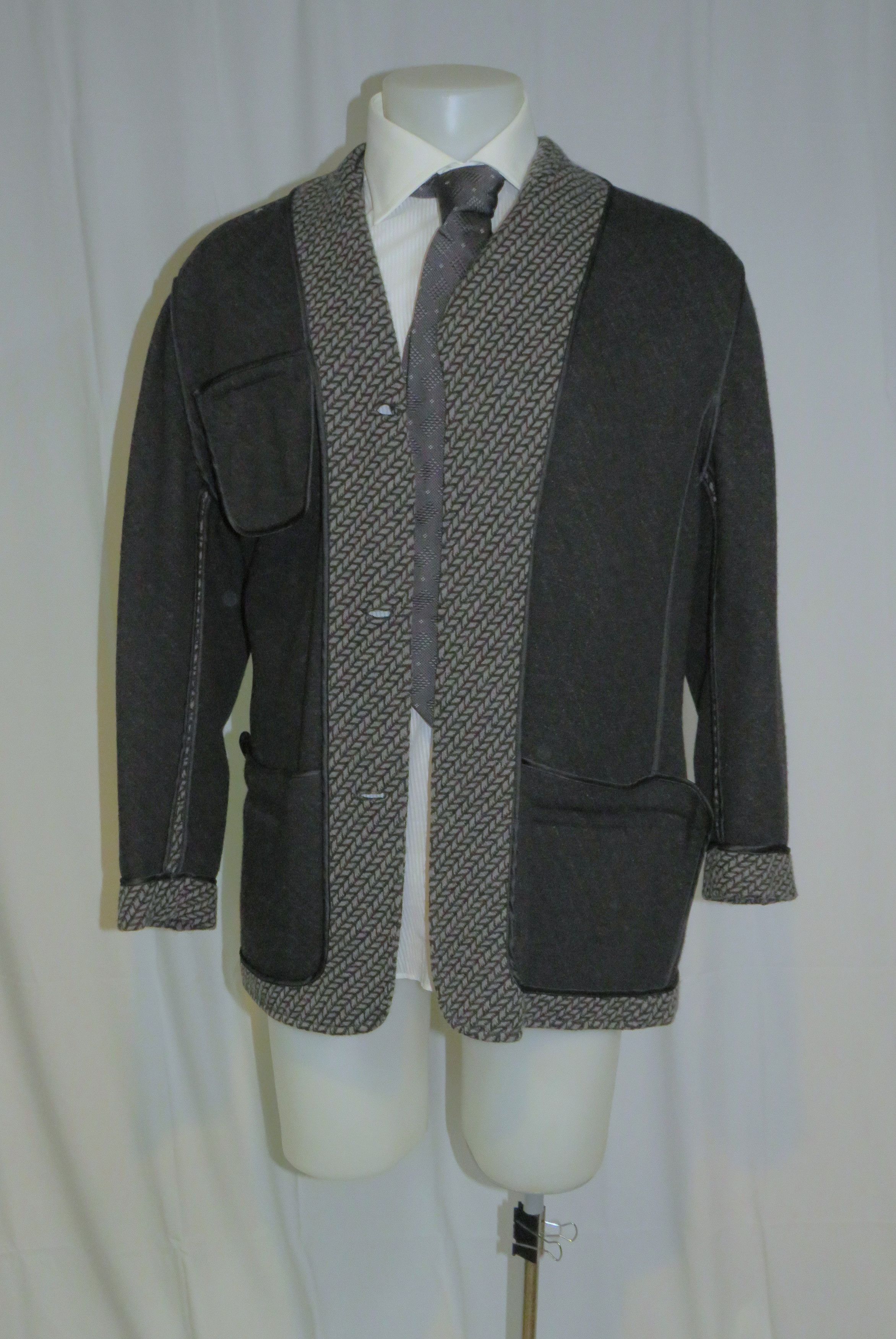 Giorgio Armani Black Label Gray Geometric Recent Sweater Jacket 50 Size 50R - 10 Thumbnail