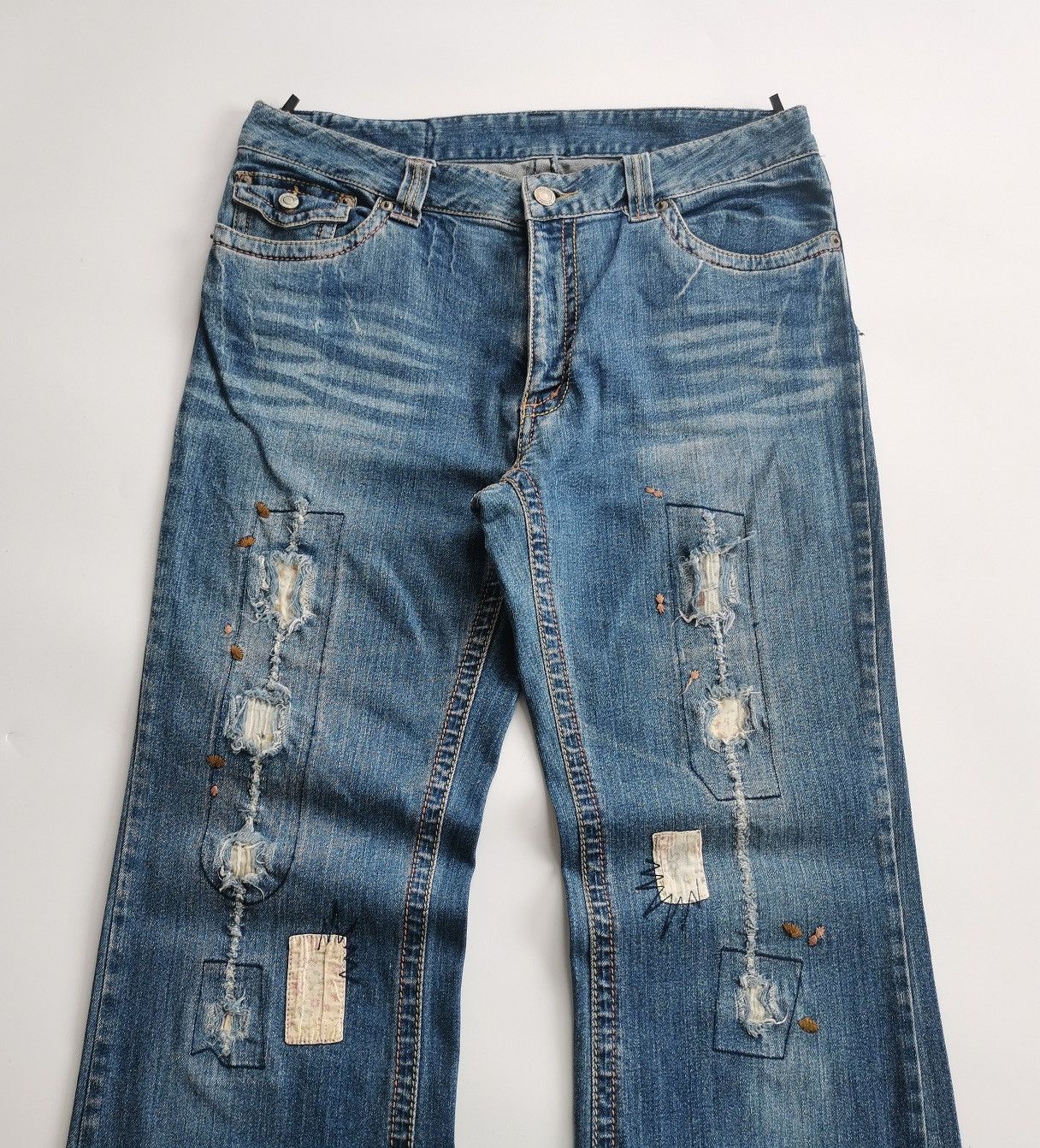 Japanese Brand Bootcut Playchess Japan Reworked Distressed Jeans Size US 33 - 2 Thumbnail