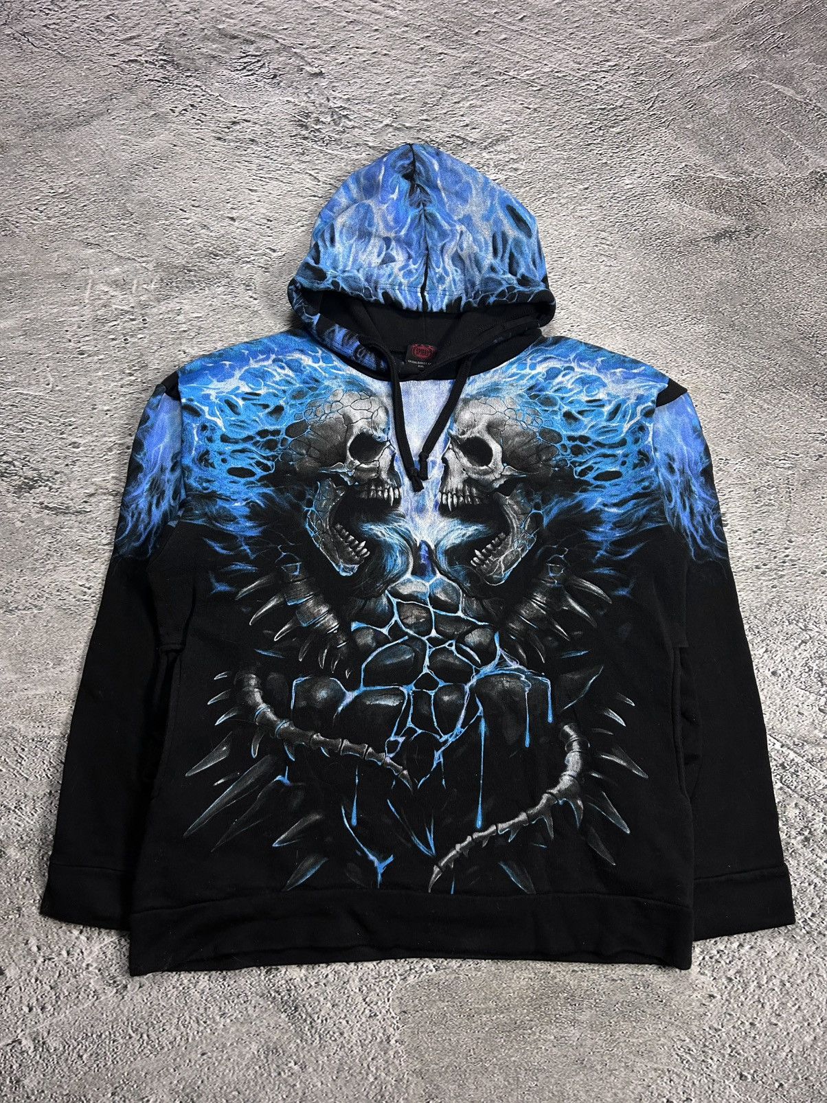 Vintage Vintage Y2K skulls flames fullprint black blue hoodie Size US XXL / EU 58 / 5 - 1 Thumbnail