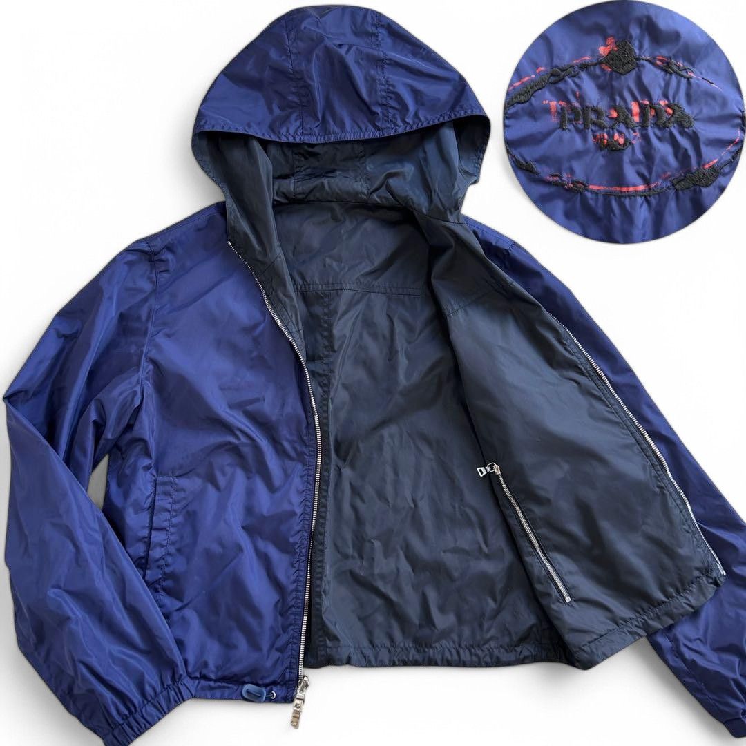 Prada Prada - L Nylon Navy Black Embroidered Light Jacket Size US M / EU 48-50 / 2 - 7 Thumbnail
