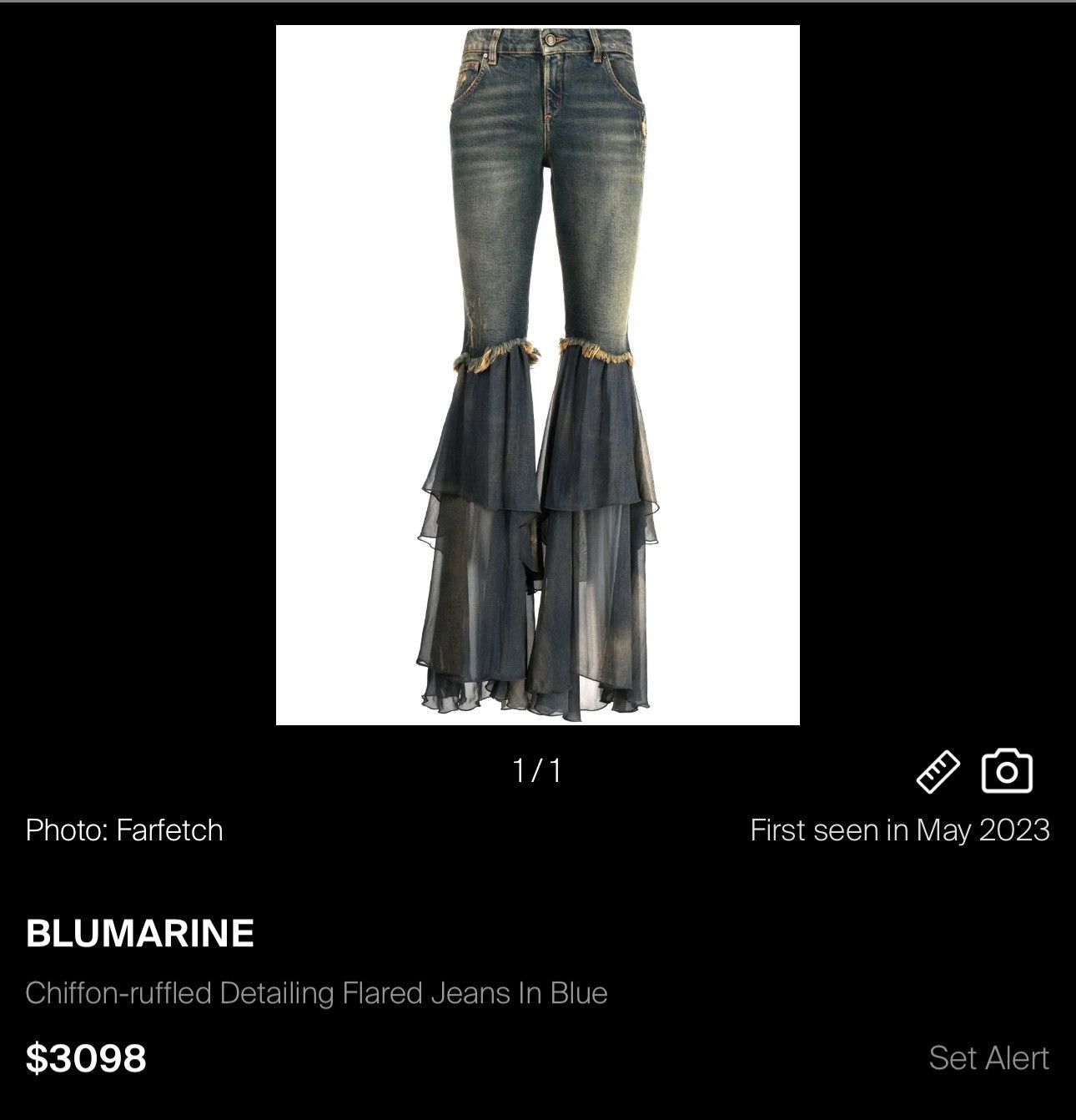 Blumarine $3,098 chiffon ruffled flared jeans Size 30" / US 8 / IT 44 - 2 Thumbnail