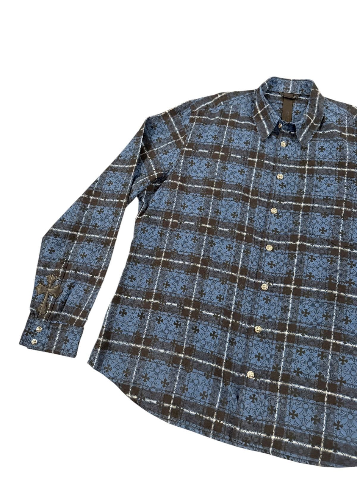 Chrome Hearts Mini Plus Print Blue Loose Ends Cross Patch Flannel Size US XXL / EU 58 / 5 - 5 Thumbnail