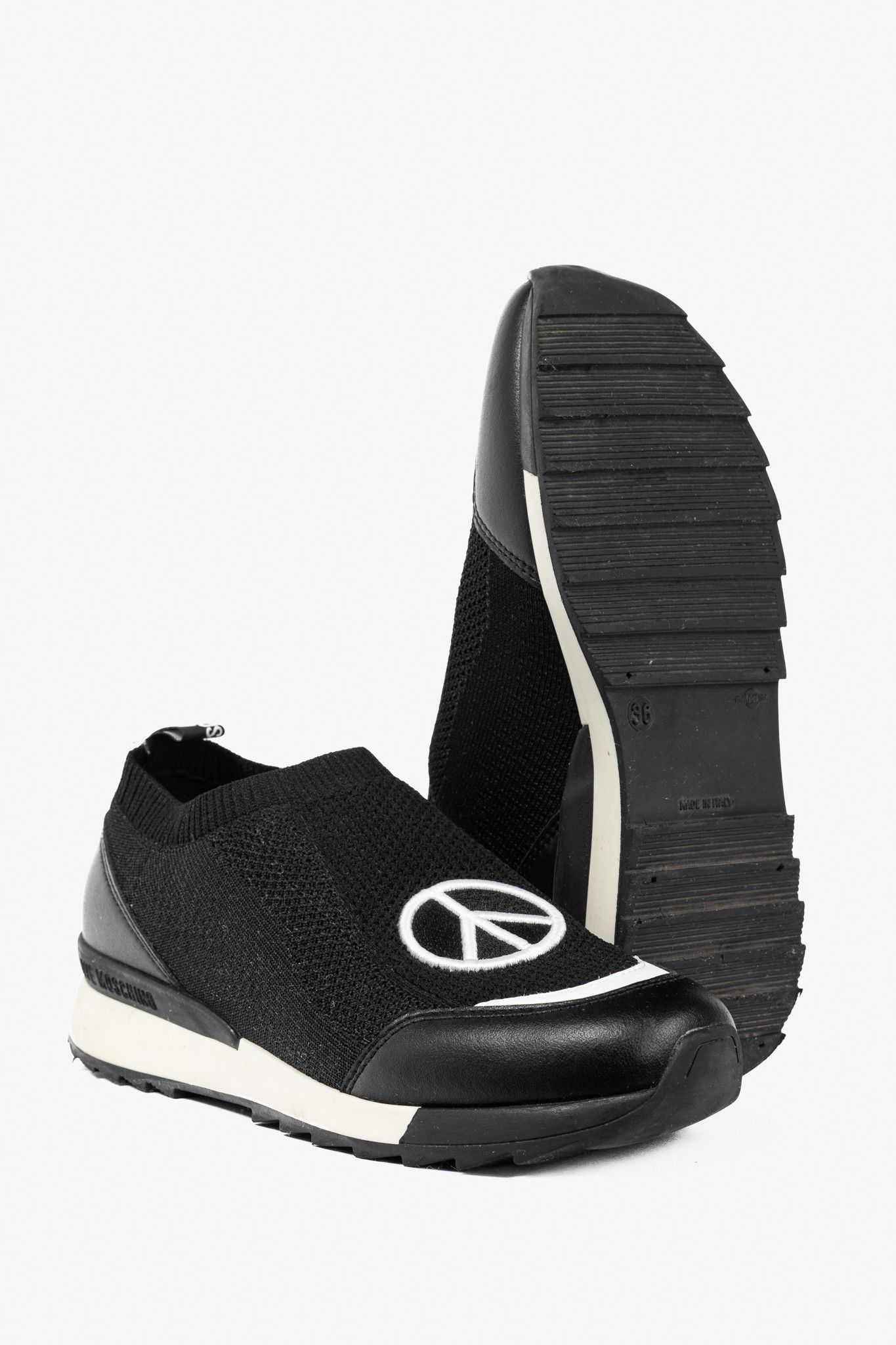 Love Moschino Love Moschino Black Love & Peace Slip-On Knit Sneakers Size US 5.5 / IT 35.5 - 5 Thumbnail