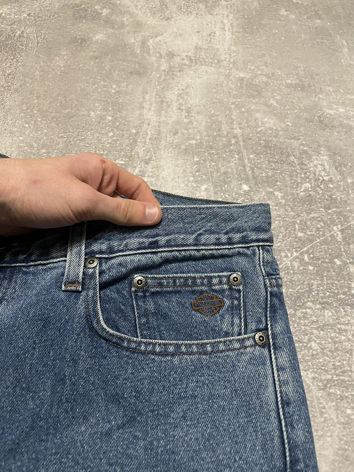 Harley Davidson × Vintage Vintage Harley Davidson Buggy Blue Denim Jeans Y2K 34/30 Size US 34 / EU 50 - 7 Thumbnail