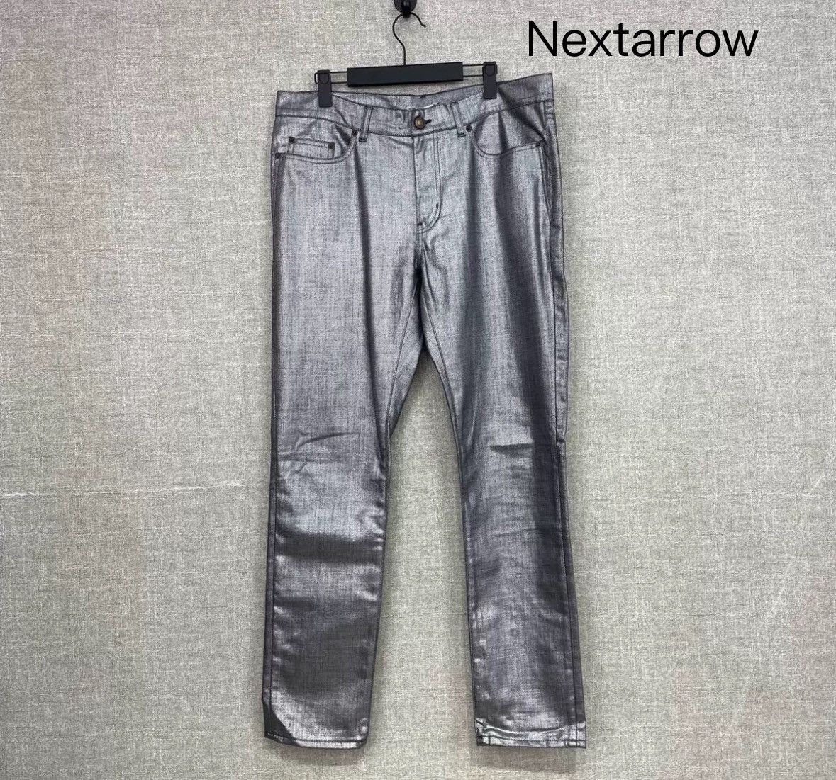 Saint Laurent grey glossy denim pants 2412-Nextarrow