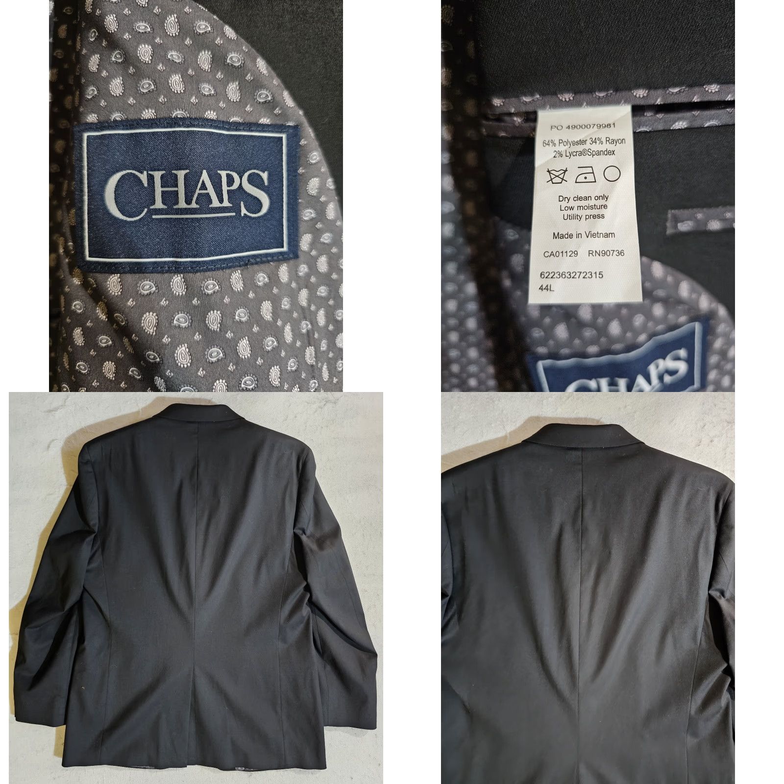 Chaps VINTAGE Chaps by Ralph Lauren Signature 2-Button Blazer Blk Long 44 Mens Coat Suit Jacket Size 44R - 8 Thumbnail
