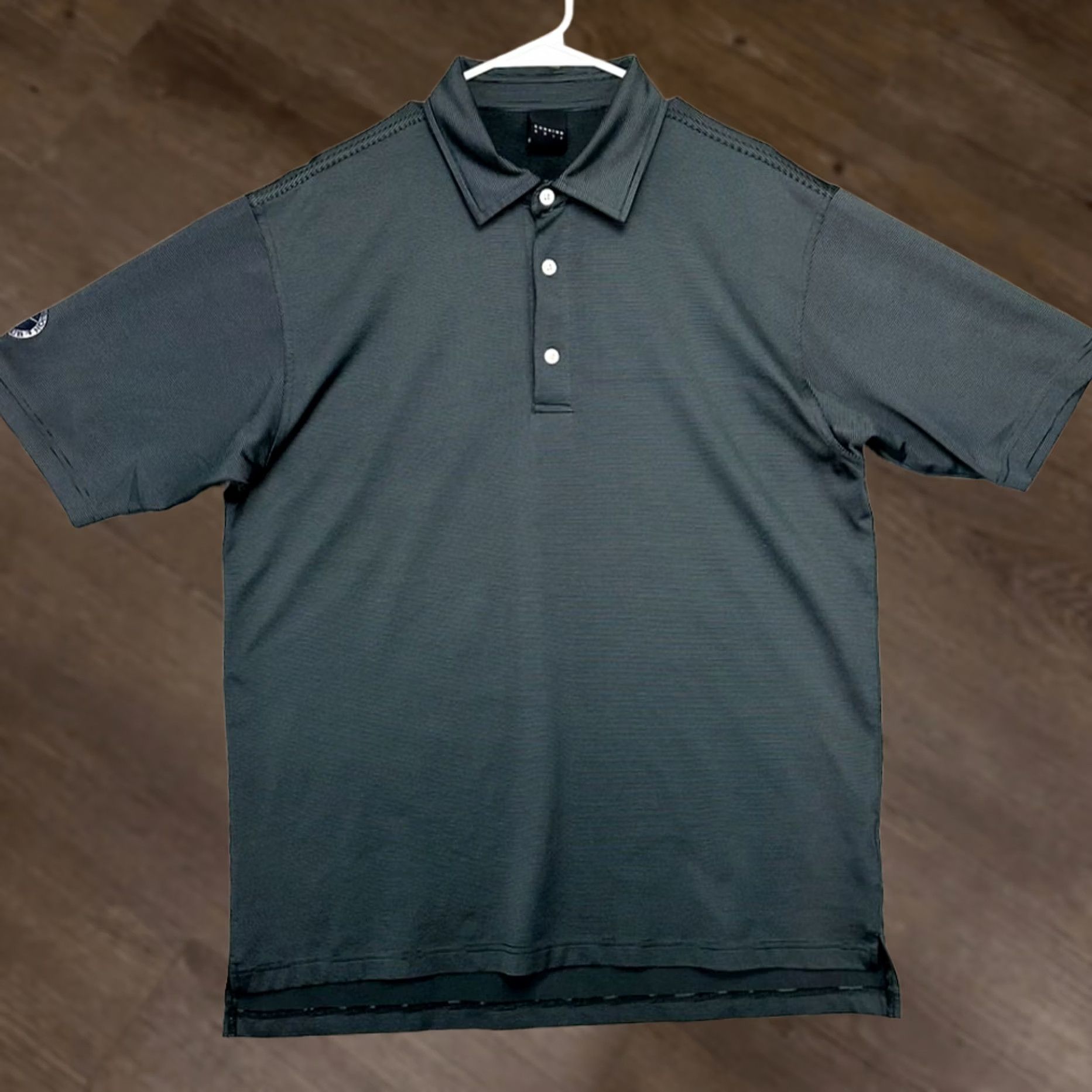 Vintage Dunning Golf Polo Shirt Mens Medium Dark Grey Striped Athletic Stretch Short Sleeve Golf Rugby Polo Shirt Size US M / EU 48-50 / 2 - 1 Thumbnail