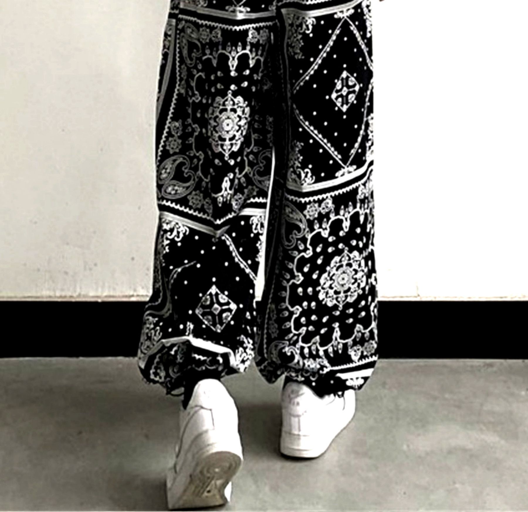 Designer × Vintage Hippie Goth Boho Print Drawstring Baggy Punk Rock Pants Rave Size US 29 - 6 Thumbnail