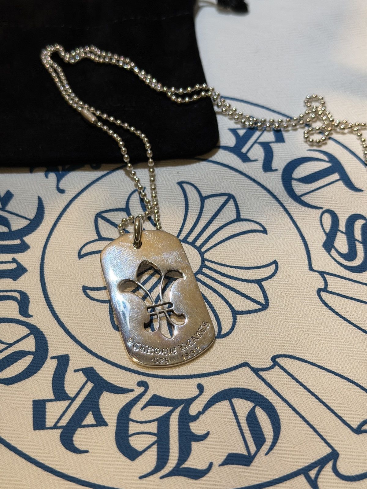 Chrome Hearts Fleur Cut Out Dog Tag Pendant on Ball Chain Necklace Size ONE SIZE - 2 Thumbnail