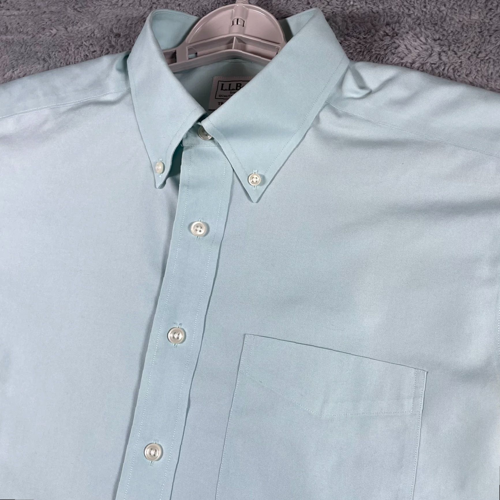 Vintage L.L. Bean Button Dress Shirt Men 15 32 Muted Mint Traditional Fit Button-Up Collared Casual 100% Cotton Regular Green Mens Size 40R - 5 Thumbnail