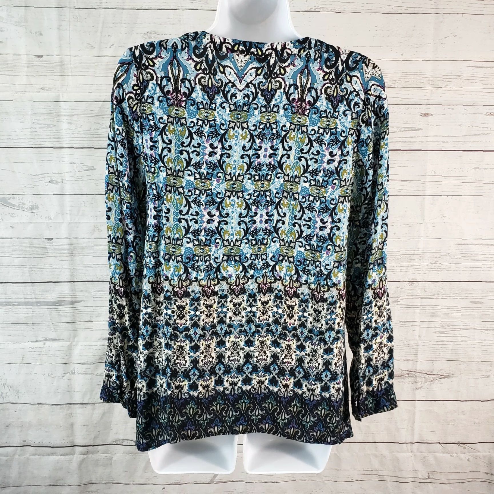J. Jill J Jill Womens Blouse XS PXS Printed Top Blue Green Long Sleeve Rayon Shirt Womens XS PXS Blue Green 90s? Size XS / US 0-2 / IT 36-38 - 4 Thumbnail
