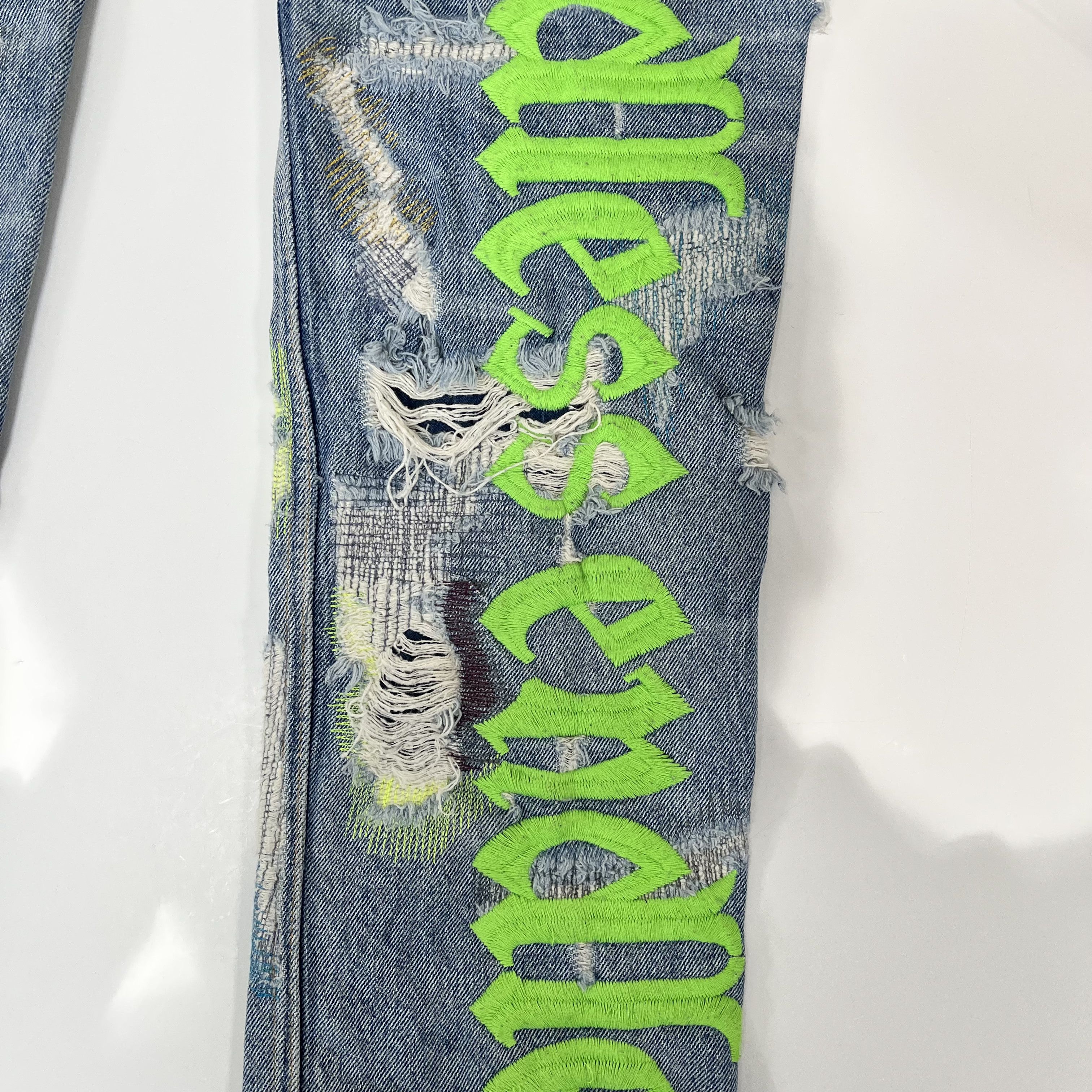 Endless Vlone x Endless Embroidered And Distressed Denim Jeans Blue Size US 32 / EU 48 - 17 Thumbnail