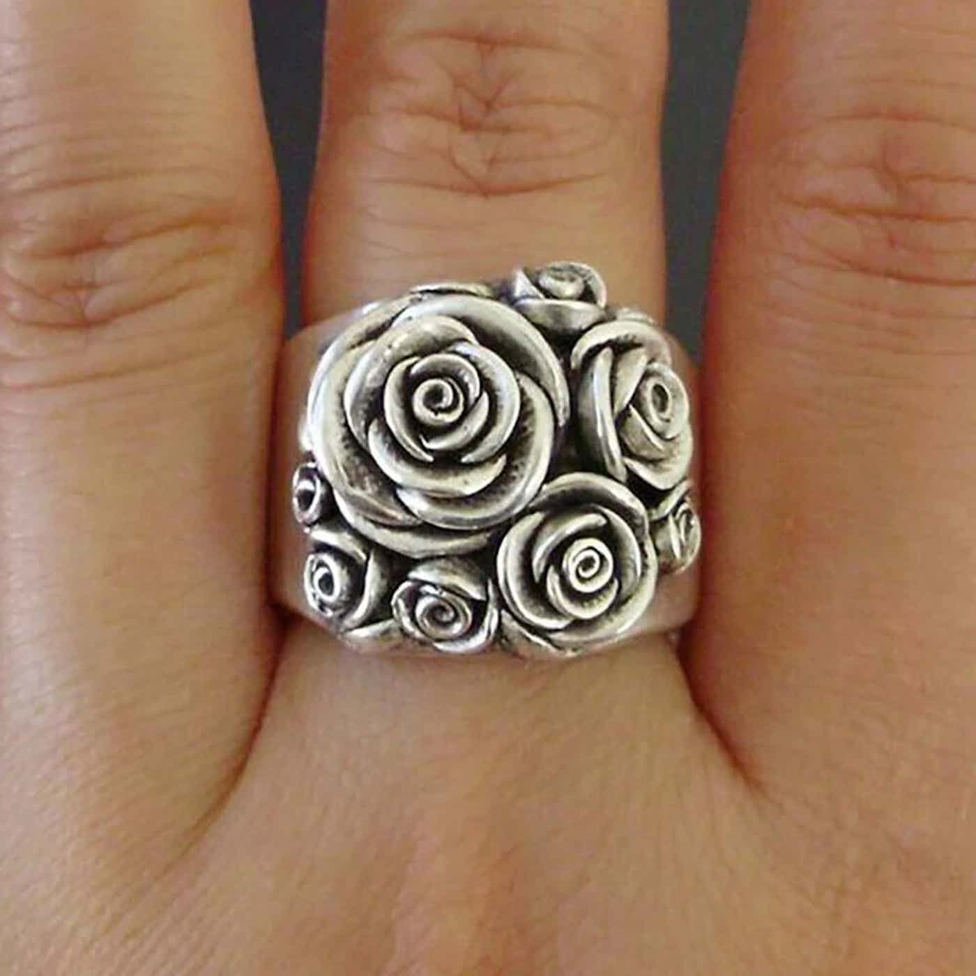 Designer Vintage Rose Flower Ring (Size 5-11) Size ONE SIZE - 1 Thumbnail