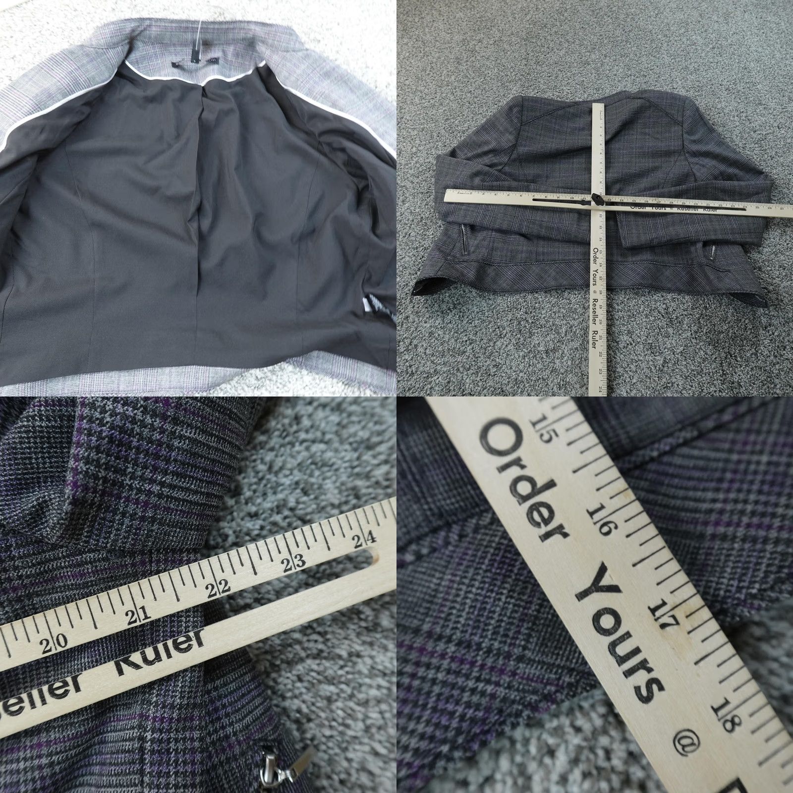 White House Black Market WHITE House Black Market Jacket Womens 8 Gray Plaid Moto Zip Blazer Coat Shirt? Size M / US 6-8 / IT 42-44 - 8 Thumbnail