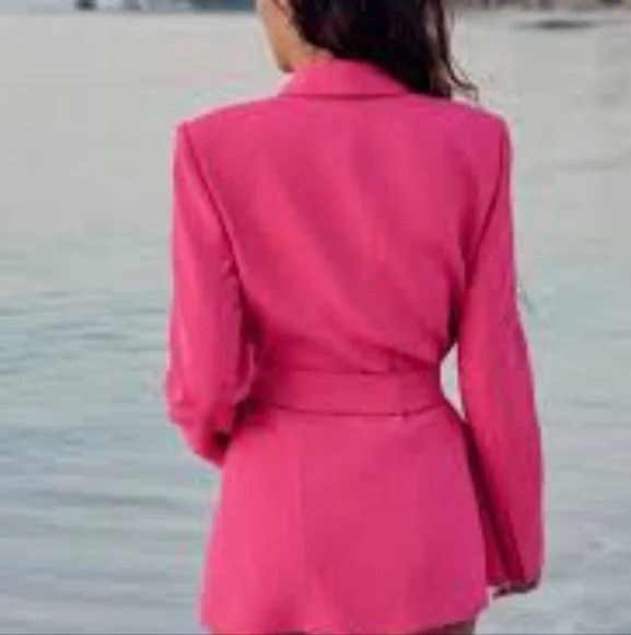 Zara ZARA SET Tuxedo Collar Blazer Belted & Pant neon Fuschia Size L / US 10 / IT 46 - 6 Thumbnail