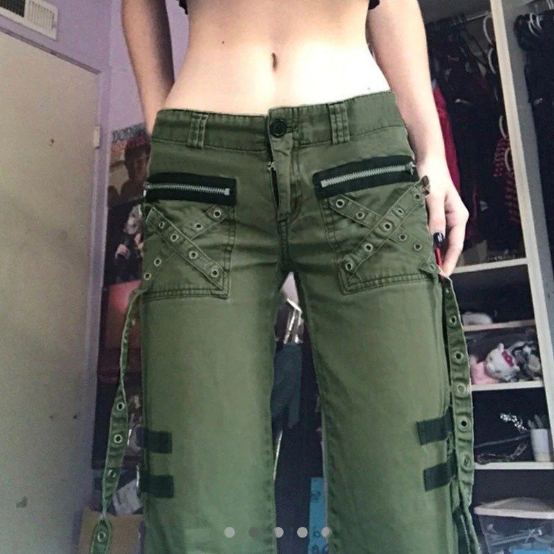 Designer × Japanese Brand × Vintage Punk Goth Cross Rivets Eyelet Zippers Slit Flare Trousers Size 29" - 4 Thumbnail