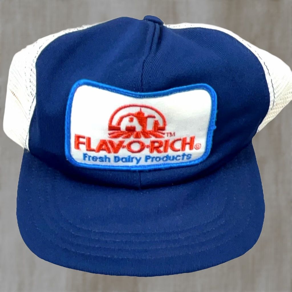 Vintage VINTAGE Riverside Trucker Hat Cap Blue USA 80s 90s Patch Flav O Rich Dairy Farm Mens Size ONE SIZE - 1 Thumbnail