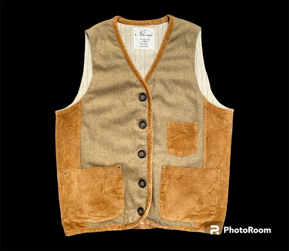 Japanese Designer “Niko and…” Patchwork Wool + Corduroy Vest