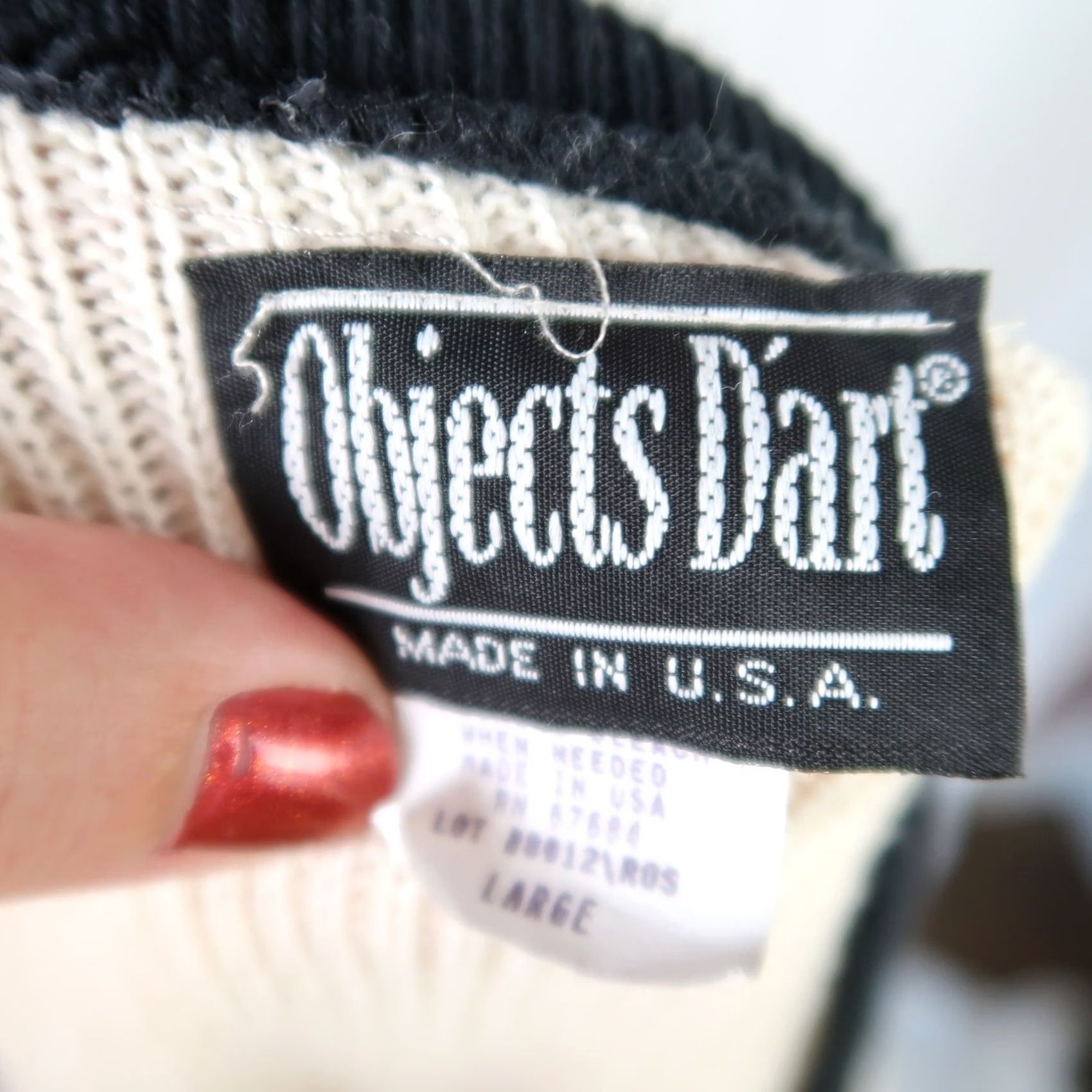 Vintage VINTAGE Objects D'art Cardigan Sweater Stripe Cream Black L Womens 90s 80s Cotton Polyester Knit Long Sleeve Cropped Casual Fall Spring Size L / US 10 / IT 46 - 5 Thumbnail