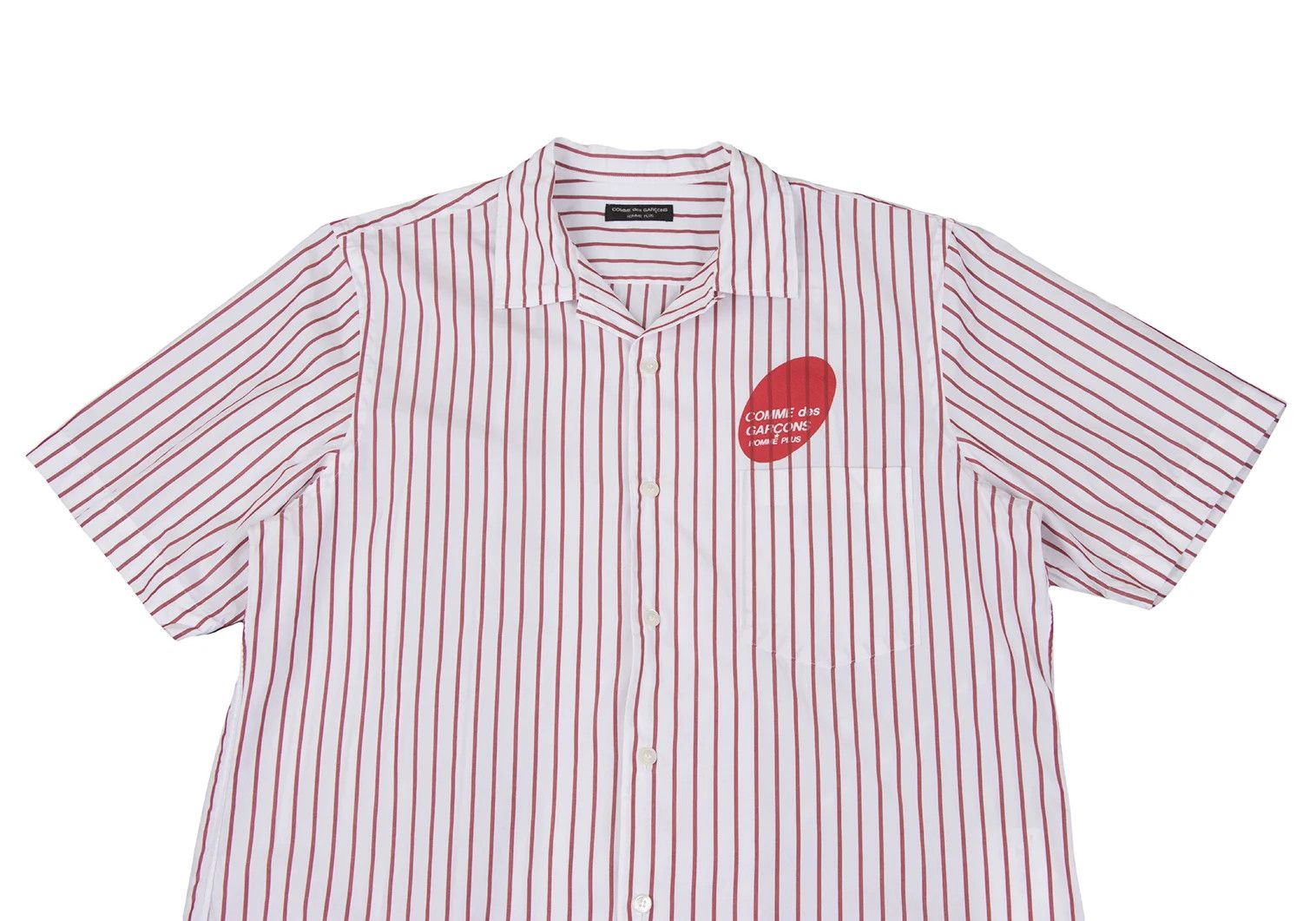 Comme des Garcons Homme Plus Open Collar Striped Logo Print Short Sleeve Shirt White Red Size US M / EU 48-50 / 2 - 2 Thumbnail