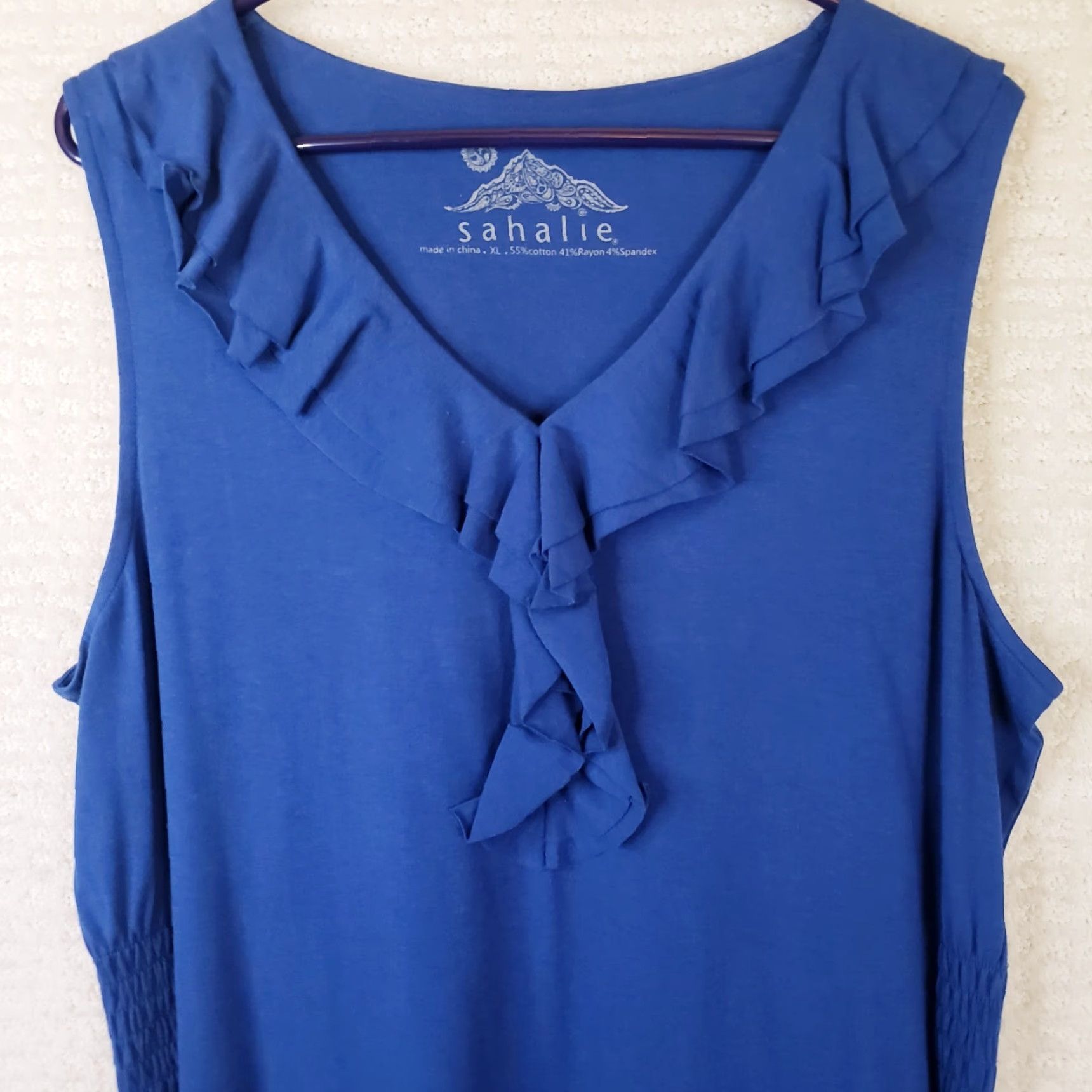 Vintage Sahalie Midi Dress XL Blue Sleeveless V-Neck Knit Cotton Modal Spandex Stretch Size XL / US 12-14 / IT 48-50 - 3 Thumbnail