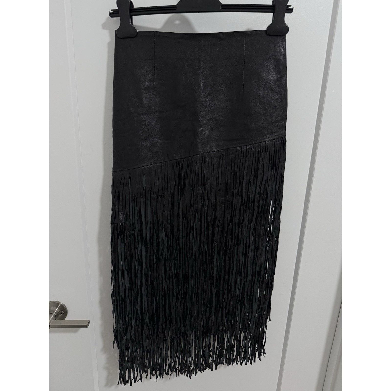 INTERMIX Intermix Black Lambskin Leather Fringe Skirt Size P Small Size 26" / US 2 / IT 38 - 2 Thumbnail