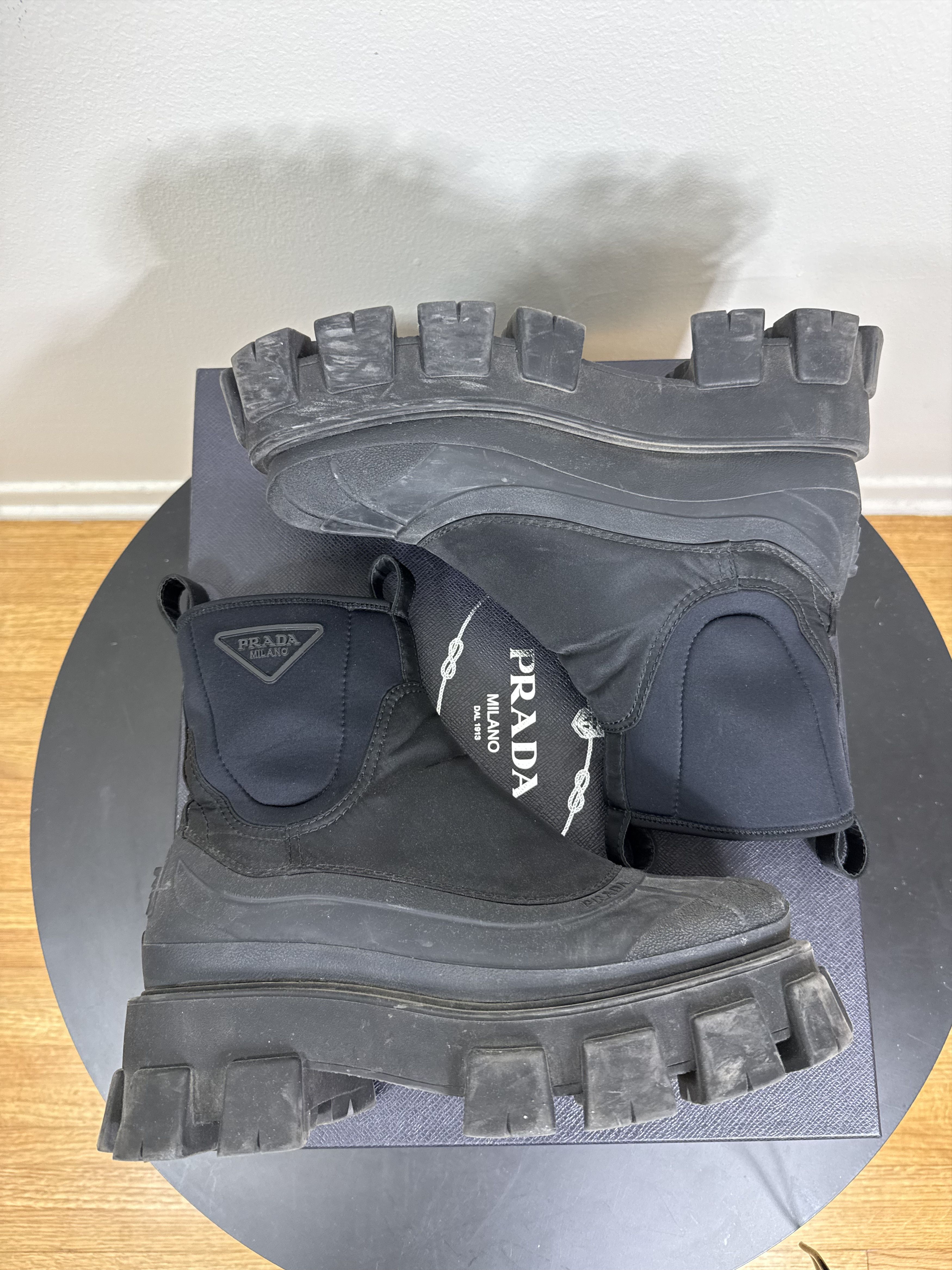 Prada Black Nylon Gabardine Rubber Triangle Logo Duck Boots Size US 9 / EU 42 - 5 Thumbnail