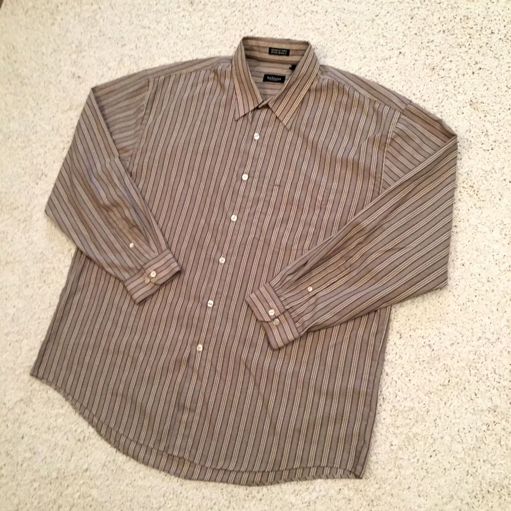 Van Heusen Van Heusen Shirt XL Beige Striped Long Sleeve Button Up Men's Size US XL / EU 56 / 4 - 2 Thumbnail