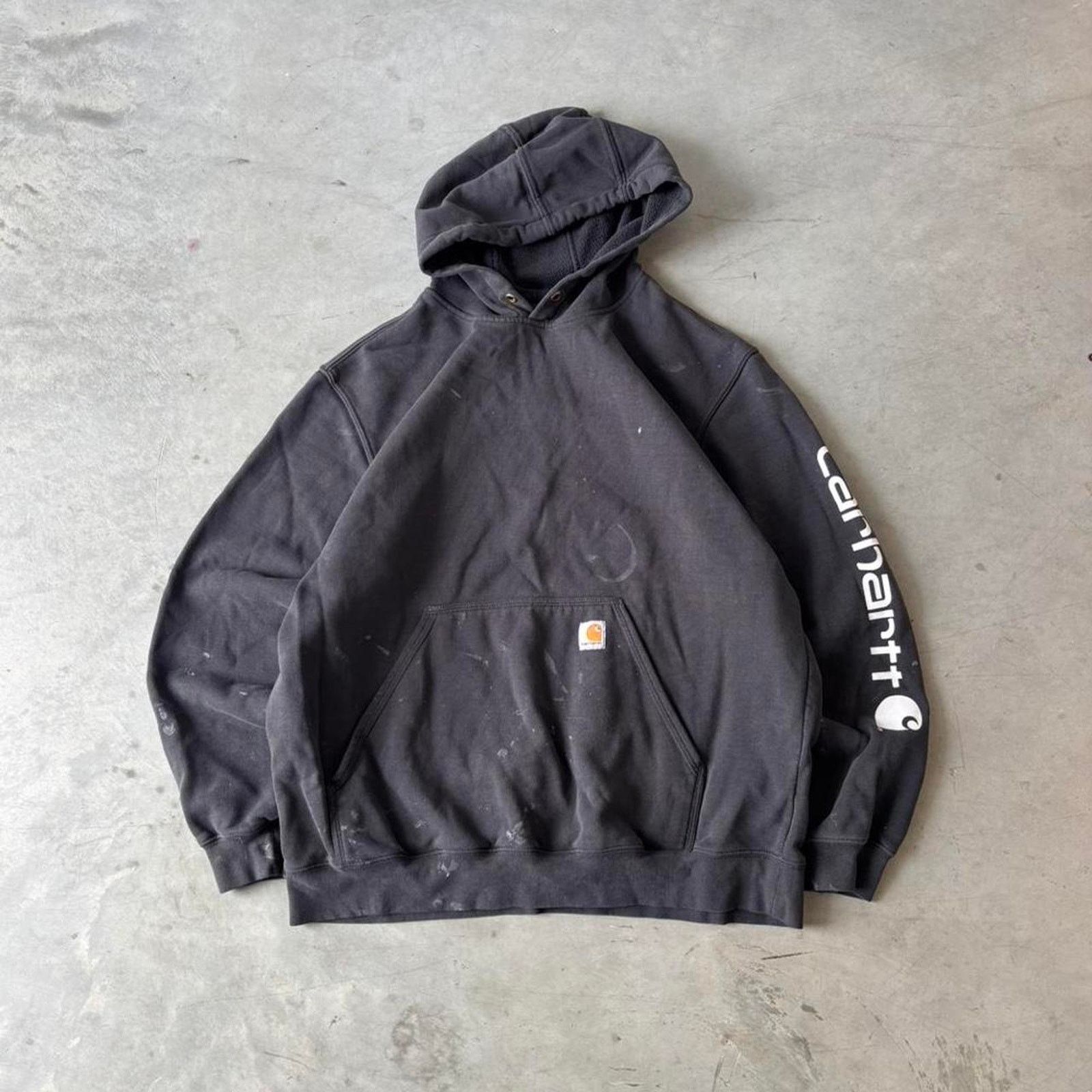 Carhartt Y2k faded black carhartt painted hoodie Size US XL / EU 56 / 4 - 1 Thumbnail