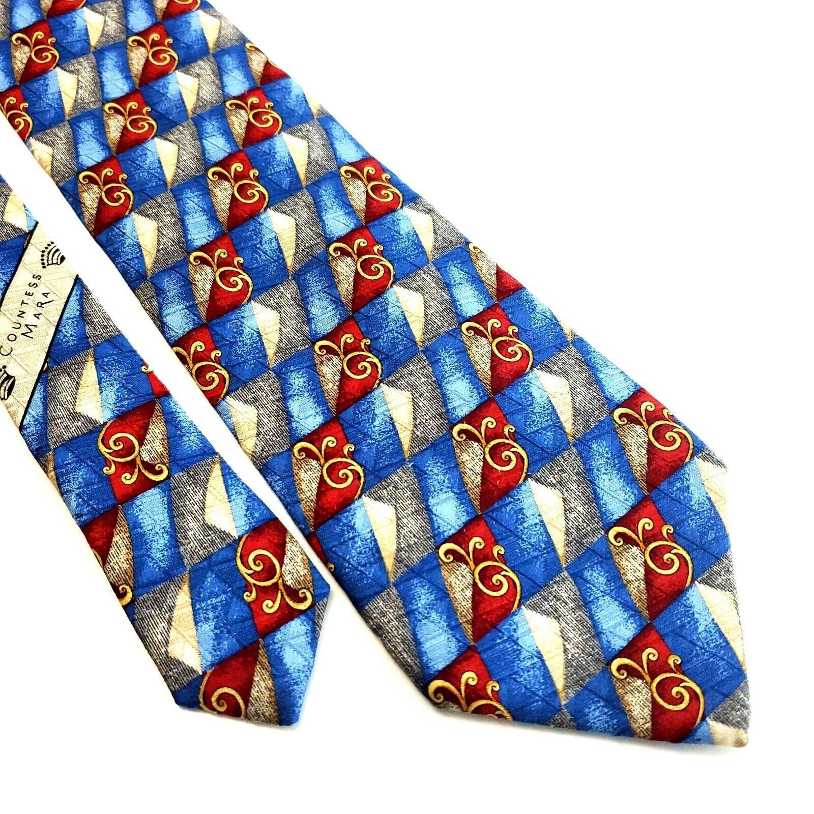 Countess Mara Countess Mara Blue Gray Red Geometric Print Silk Tie Size ONE SIZE - 1 Thumbnail