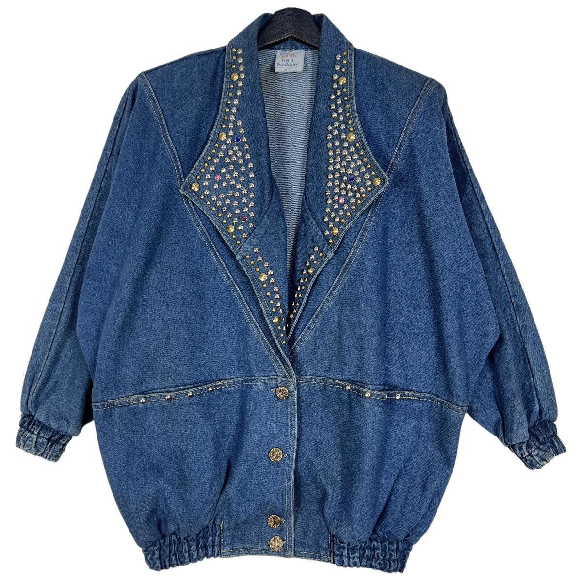 Custommade 80s Vintage Bedazzed Rhinestones Stranger Things Jacket Size S / US 4 / IT 40 - 1 Thumbnail