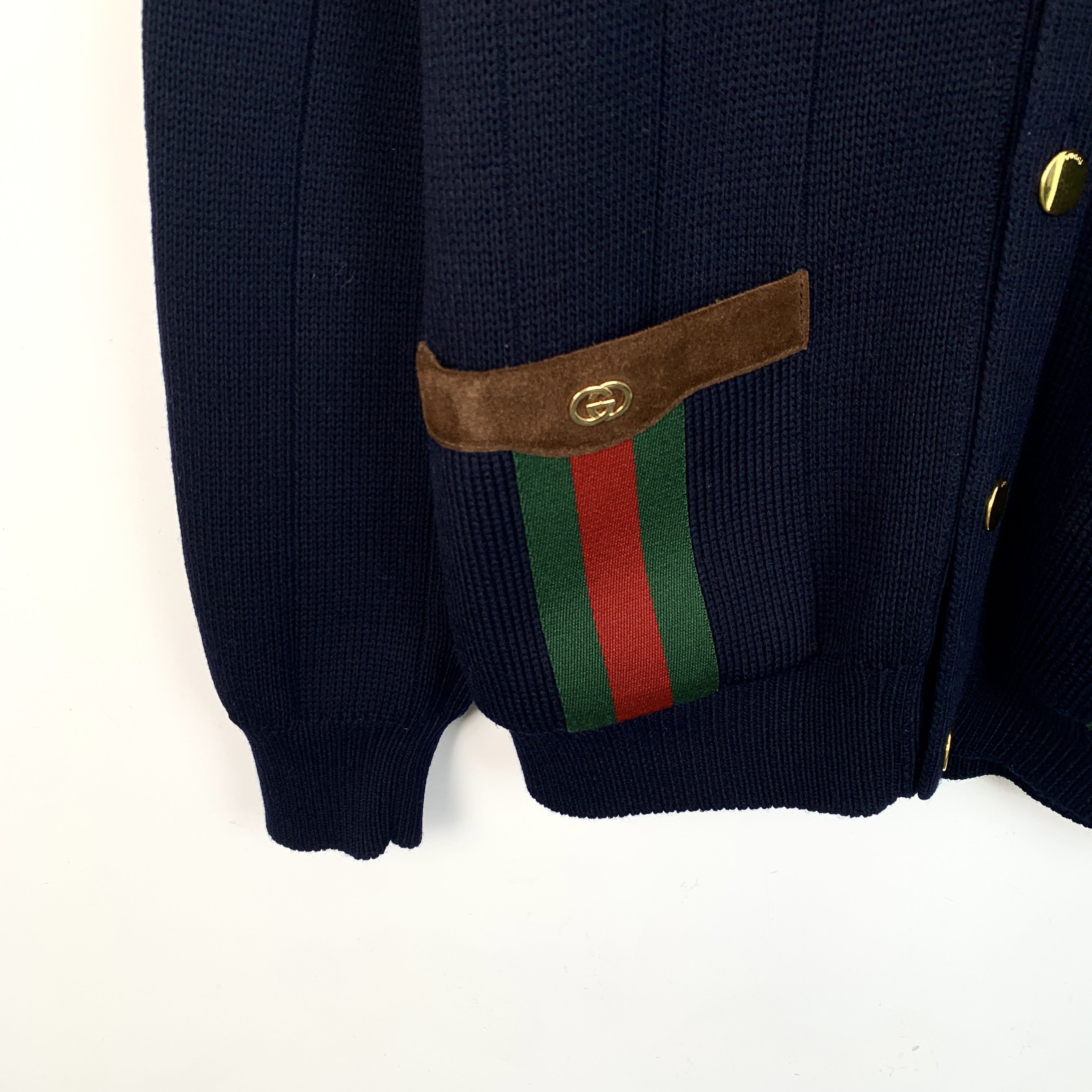Gucci Gucci Wool Cardigan – Navy V-Neck with Web Stripe (Size S) Size US S / EU 44-46 / 1 - 6 Thumbnail