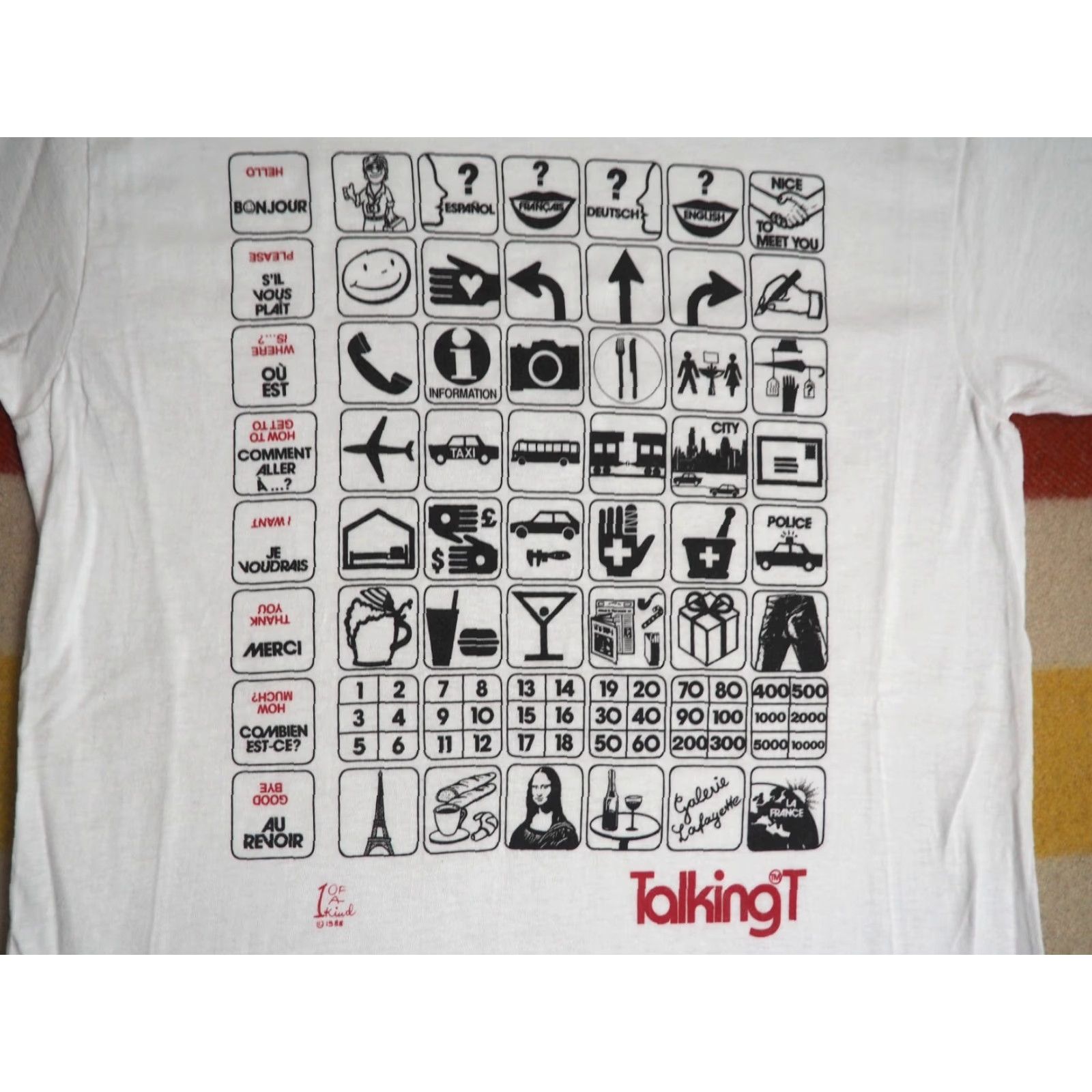 Vintage VTG 80s Oneita Talking T French Travel Art Tourist White Tee T-Shirt Mens M Size US M / EU 48-50 / 2 - 3 Thumbnail