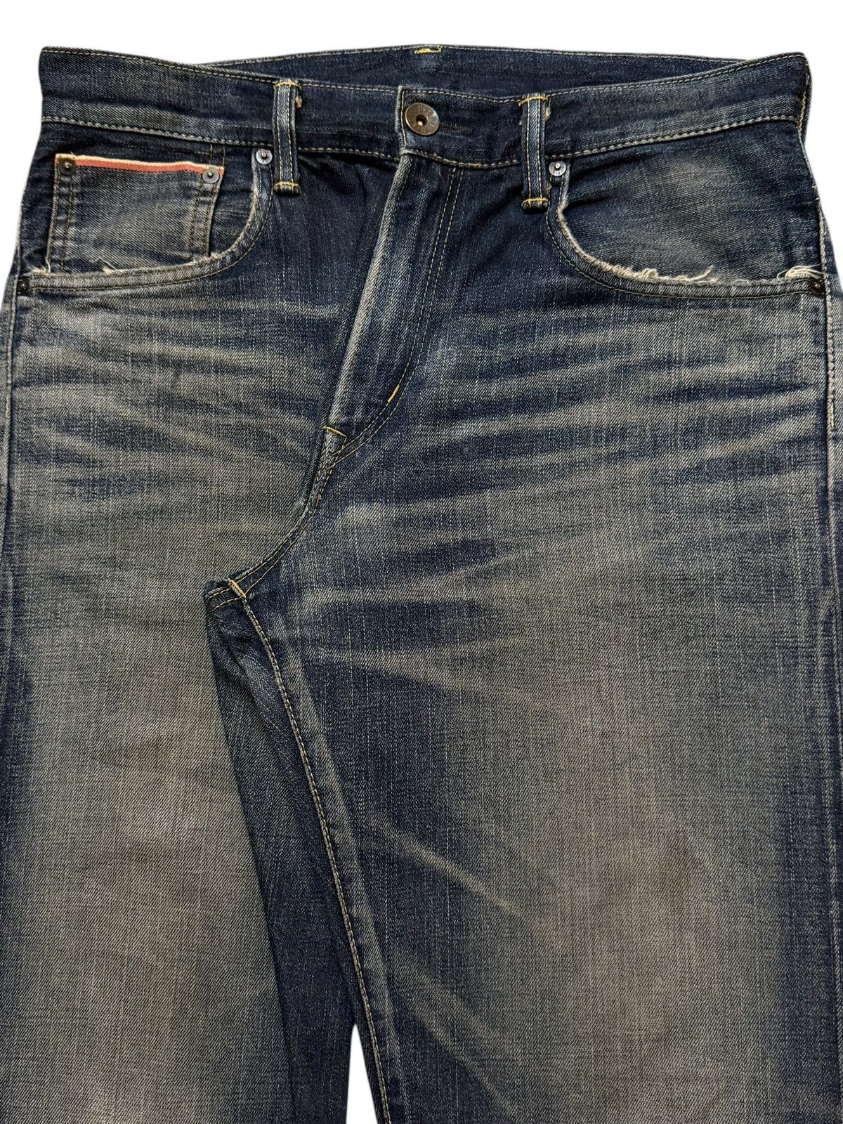 Edwin Vintage 90s Japan Edwin 505z Selvedge Faded Whisker Straight Size US 33 - 3 Thumbnail