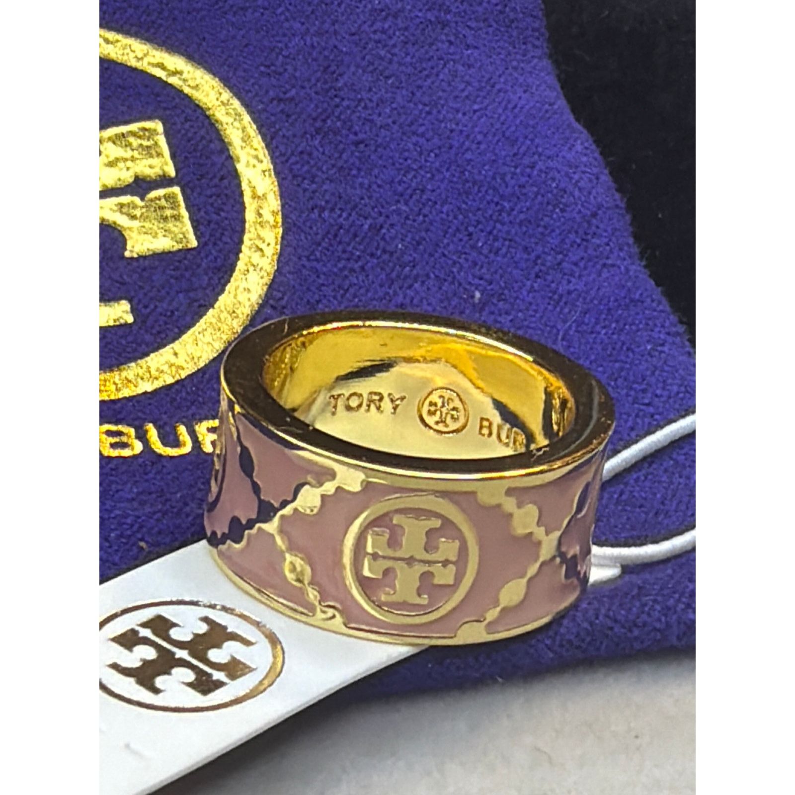 Tory Burch Tory Burch T Monogram Enamel Ring Brown Enamel Sz 7 Signed Size ONE SIZE - 6 Thumbnail