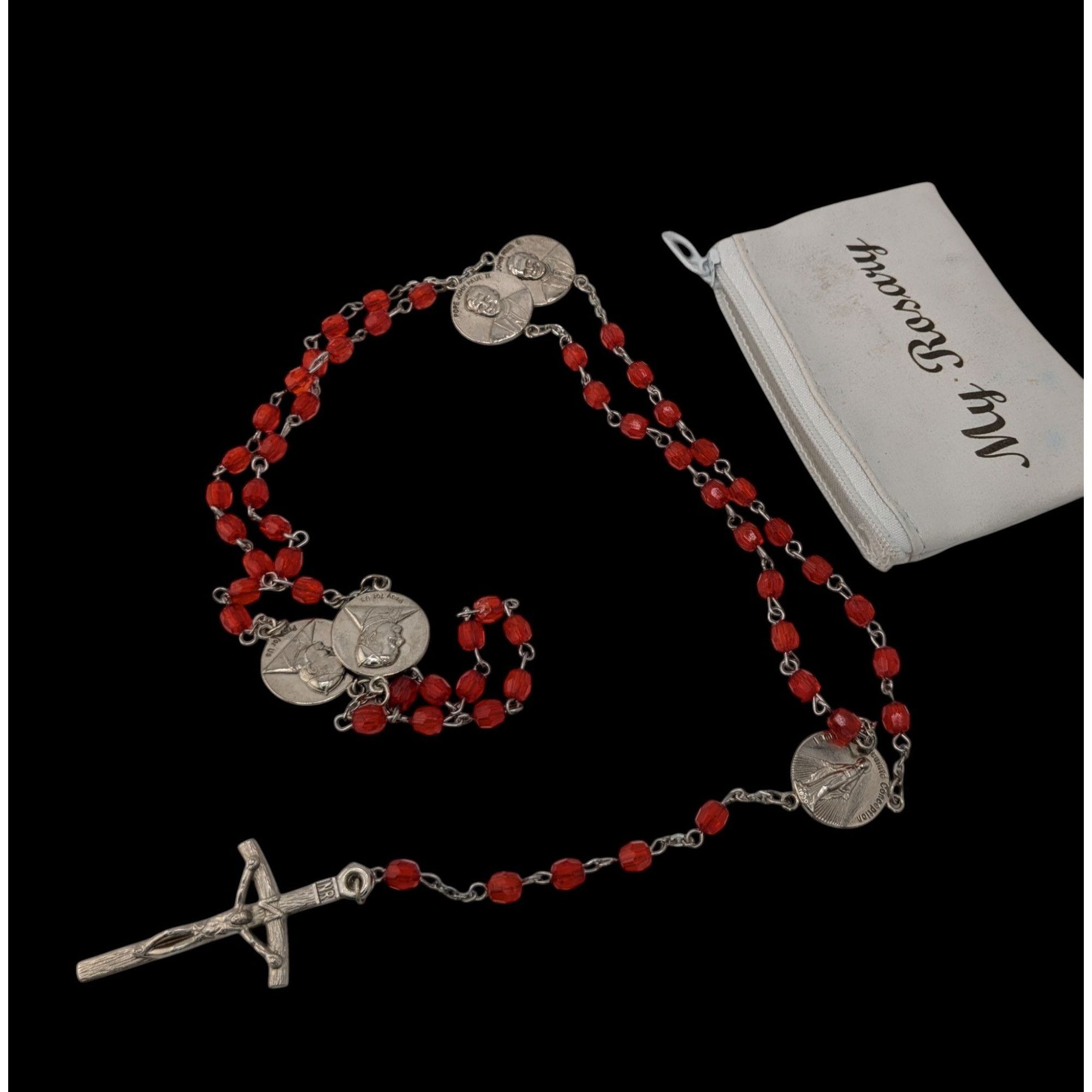 Other Vintage Y2K Red Bead Pope John Paul II Rosary With Crucifix Size ONE SIZE - 4 Thumbnail