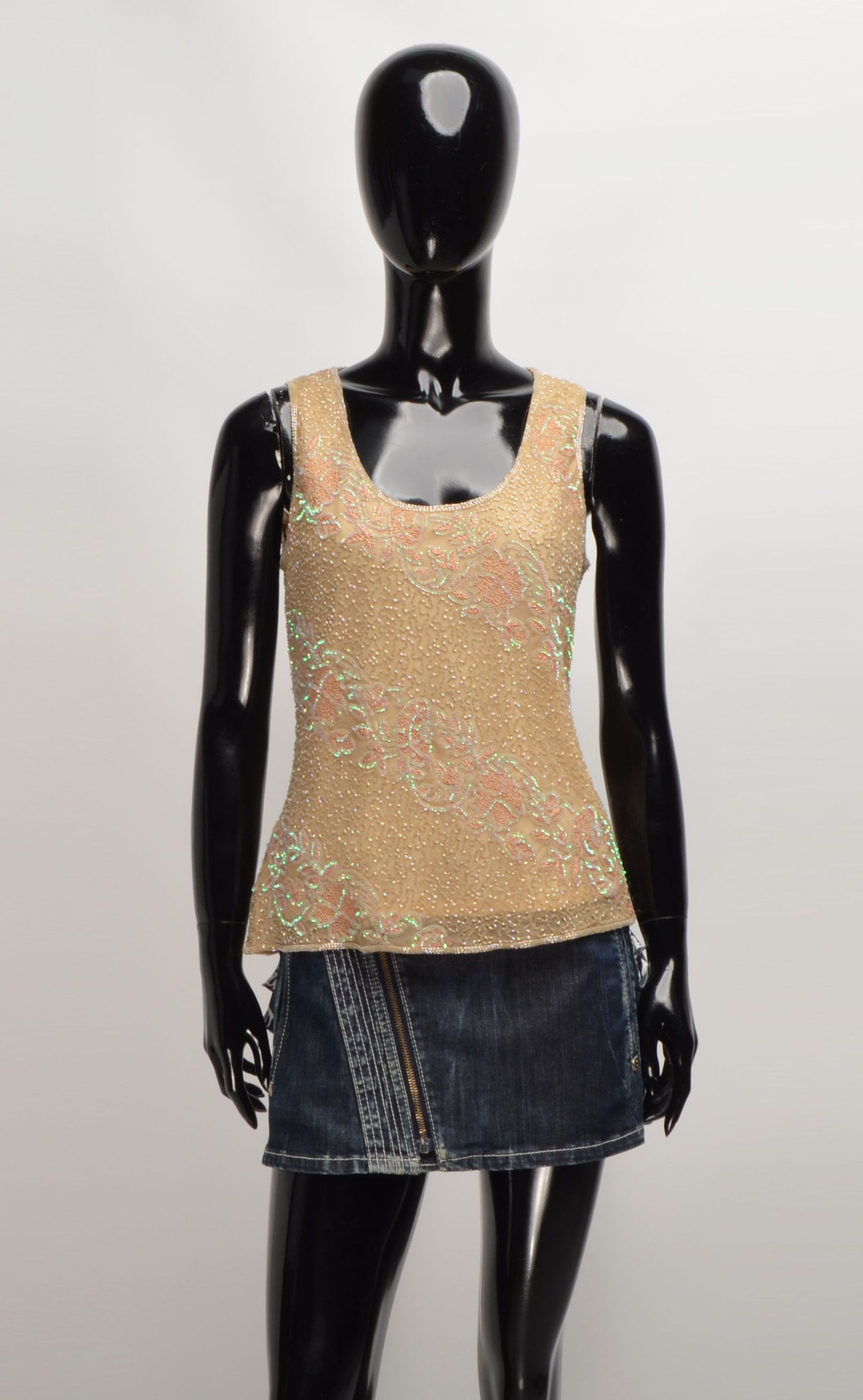 Other Vintage Full Beaded Beige Y2K Sparkle Fairy Top Blouse Size XS / US 0-2 / IT 36-38 - 1 Thumbnail
