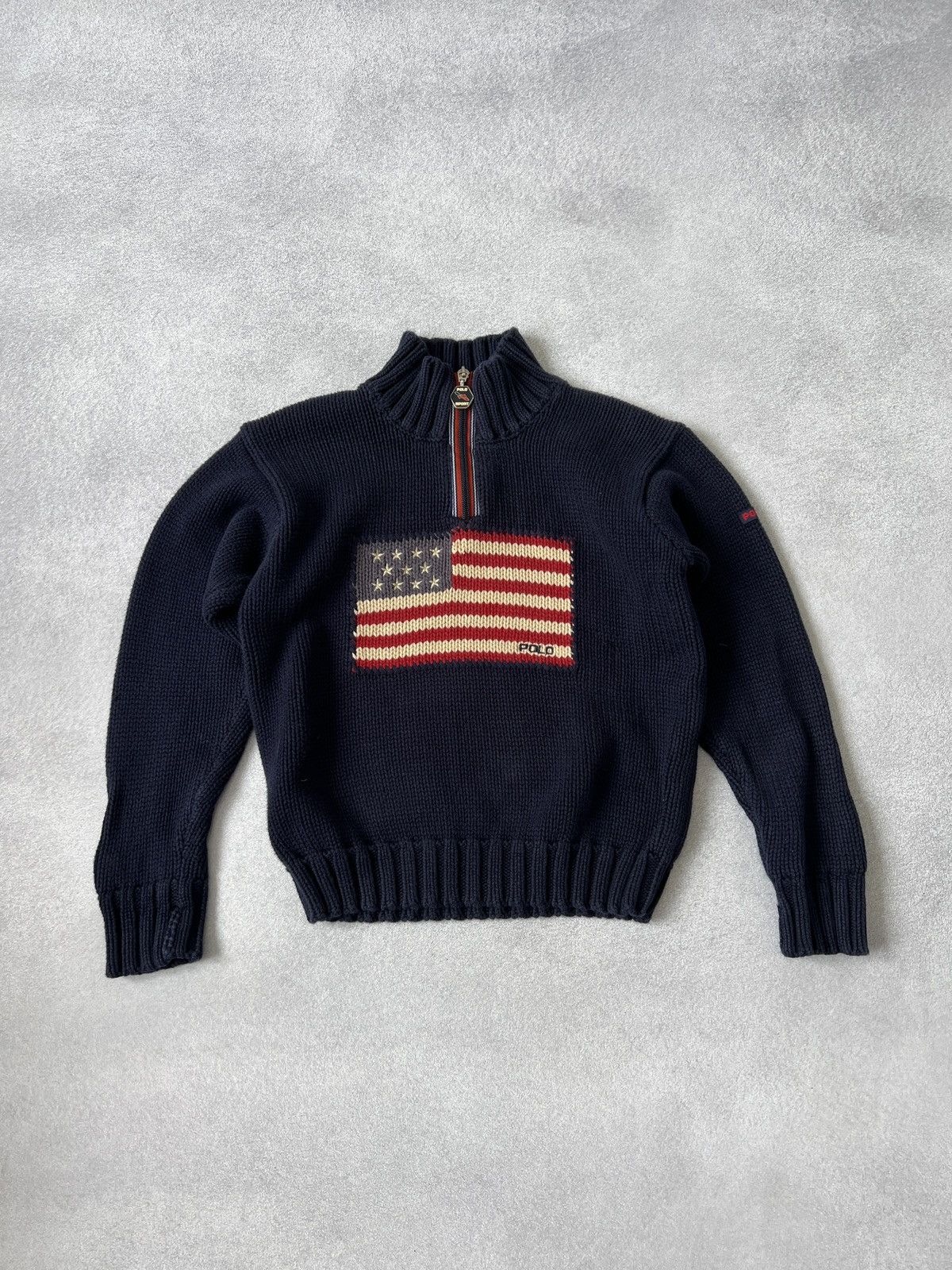 Polo Ralph Lauren × Vintage Vintage Polo Sport USA flag big logo kids sweater Size US XS / EU 42 / 0 - 4 Thumbnail