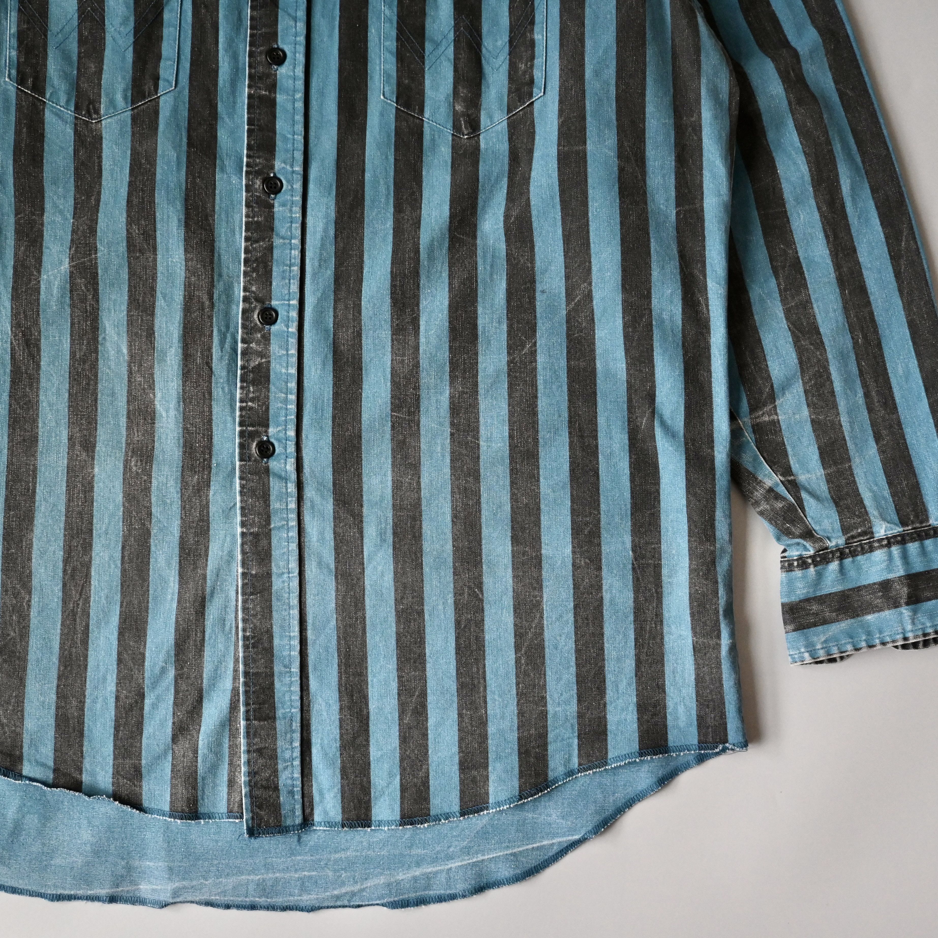 Vintage VTG Wrangler Brushpopper shirt BL x BK block stripe 17.5-35 Size US XL / EU 56 / 4 - 2 Thumbnail