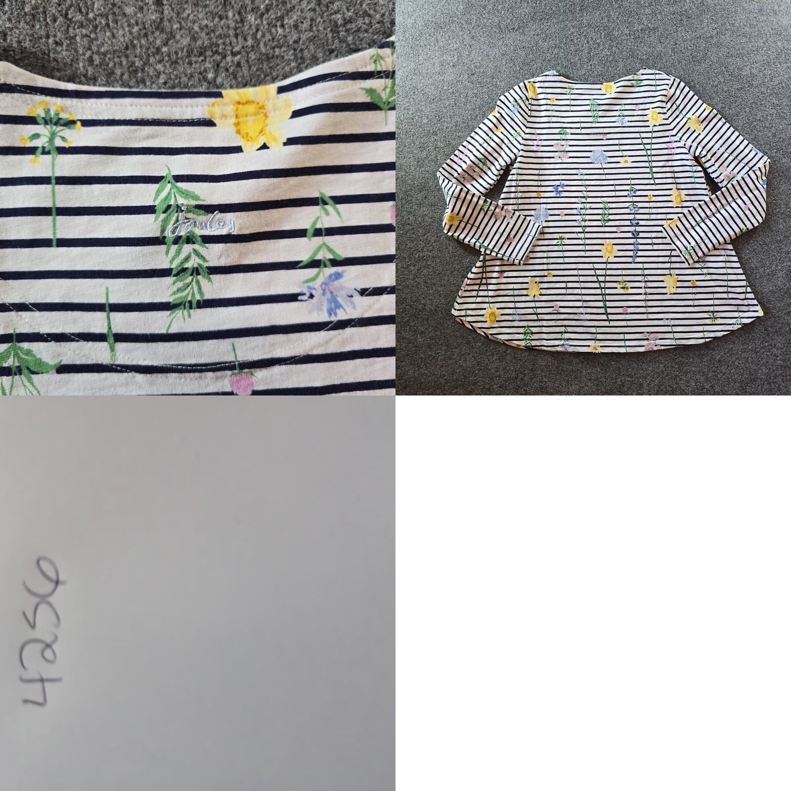 Vintage Joules Top Womens Size 8 Blue White Floral Boat Neck Long Sleeve Stretch Casual Blouse Size M / US 6-8 / IT 42-44 - 8 Thumbnail