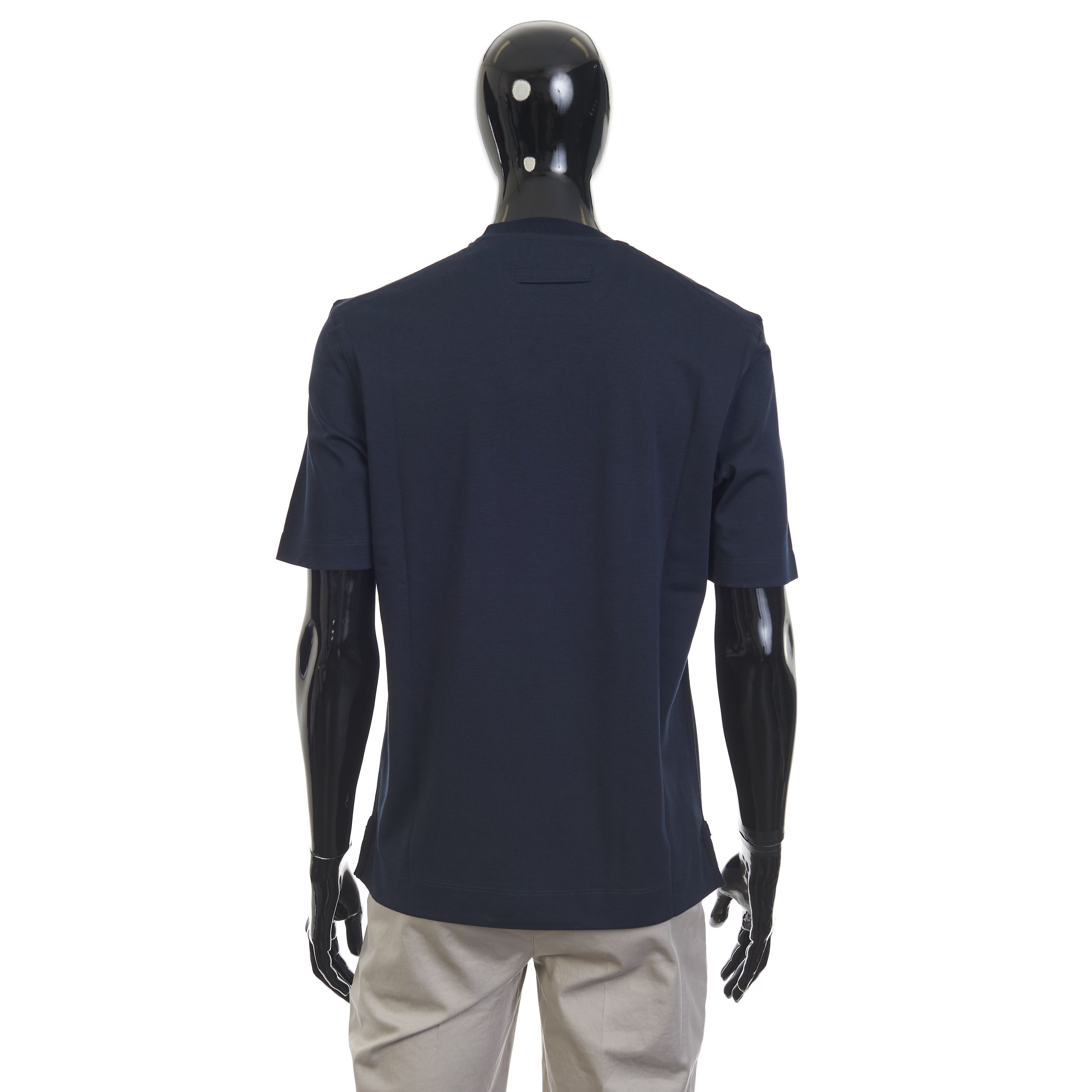Ermenegildo Zegna Navy Blue Silk & Cotton Crewneck Tshirt Size US S / EU 44-46 / 1 - 5 Thumbnail
