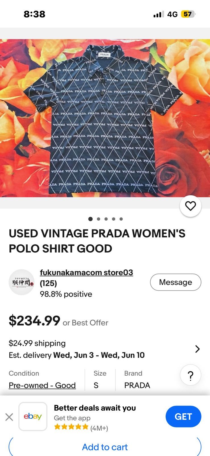 Prada USED VINTAGE PRADA WOMEN'S POLO SHIRT GOOD Size S / US 4 / IT 40 - 8 Thumbnail