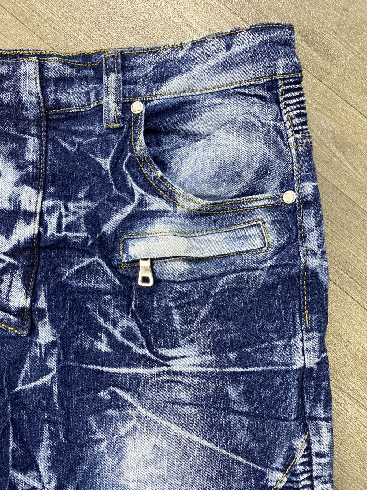 Japanese Brand Japanese Acid Wash Blue Balmain Style Bikers Pants Size US 34 / EU 50 - 5 Thumbnail