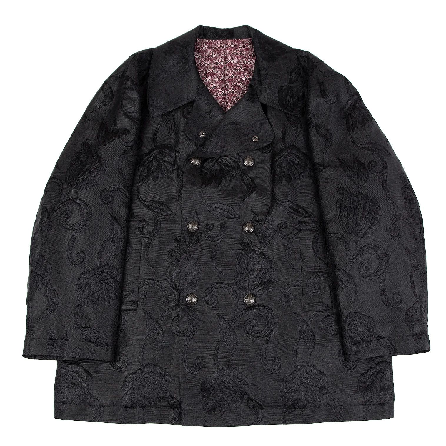 Quilted Floral Jacquard Grograine Coat Black Size 48