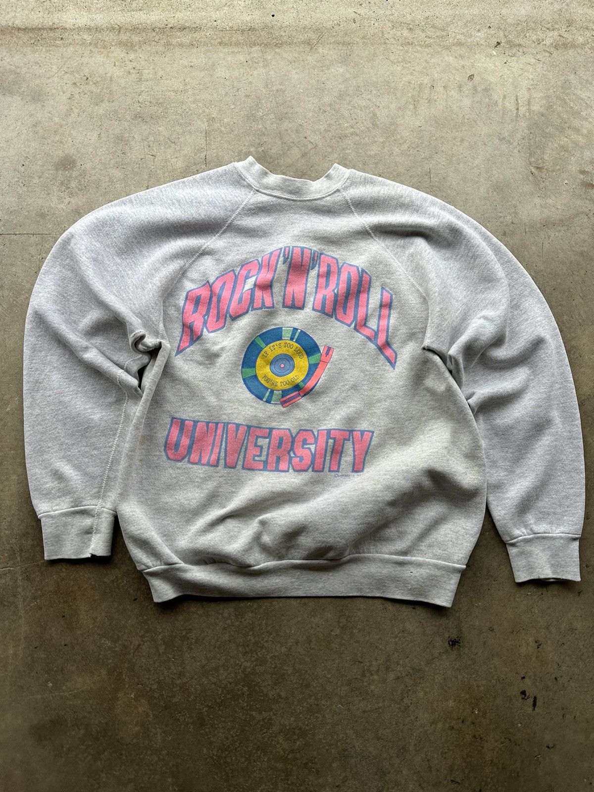 image of Band Tees x Vintage 90’S Rock N Roll University Crewneck in Grey, Men's (Size XL)