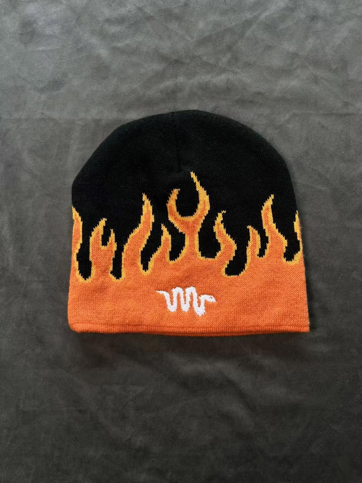 Japanese Brand Chiki Cobeans Flame Graphic No Cuff Knit Beanie Hat Size ONE SIZE - 1 Thumbnail