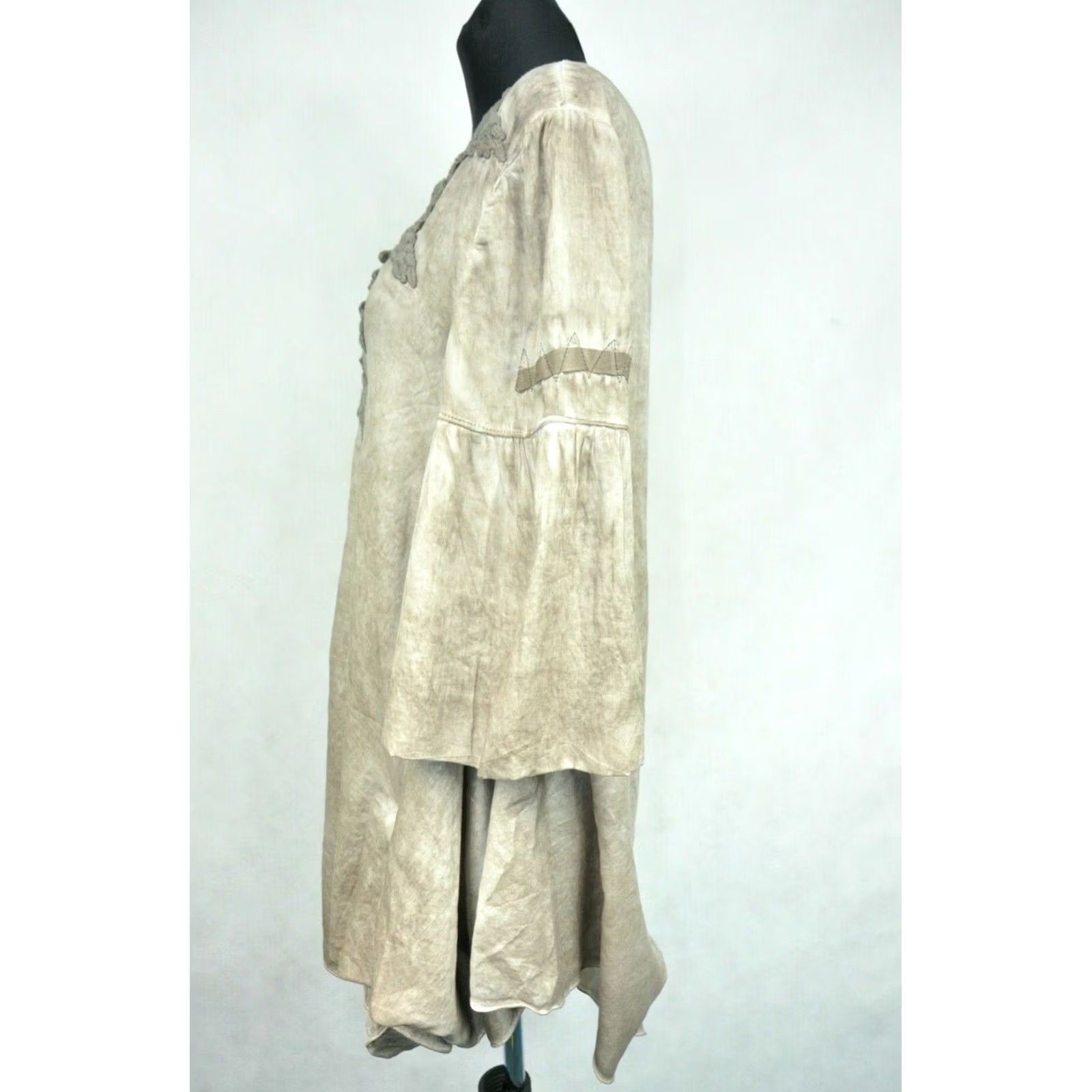 Vintage Elisa Cavaletti Dress L Women's Beige 100% Cotton Knee Length V-Neck 3/4 Sleeve A-Line Regular Vintage: No Size L / US 10 / IT 46 - 2 Thumbnail